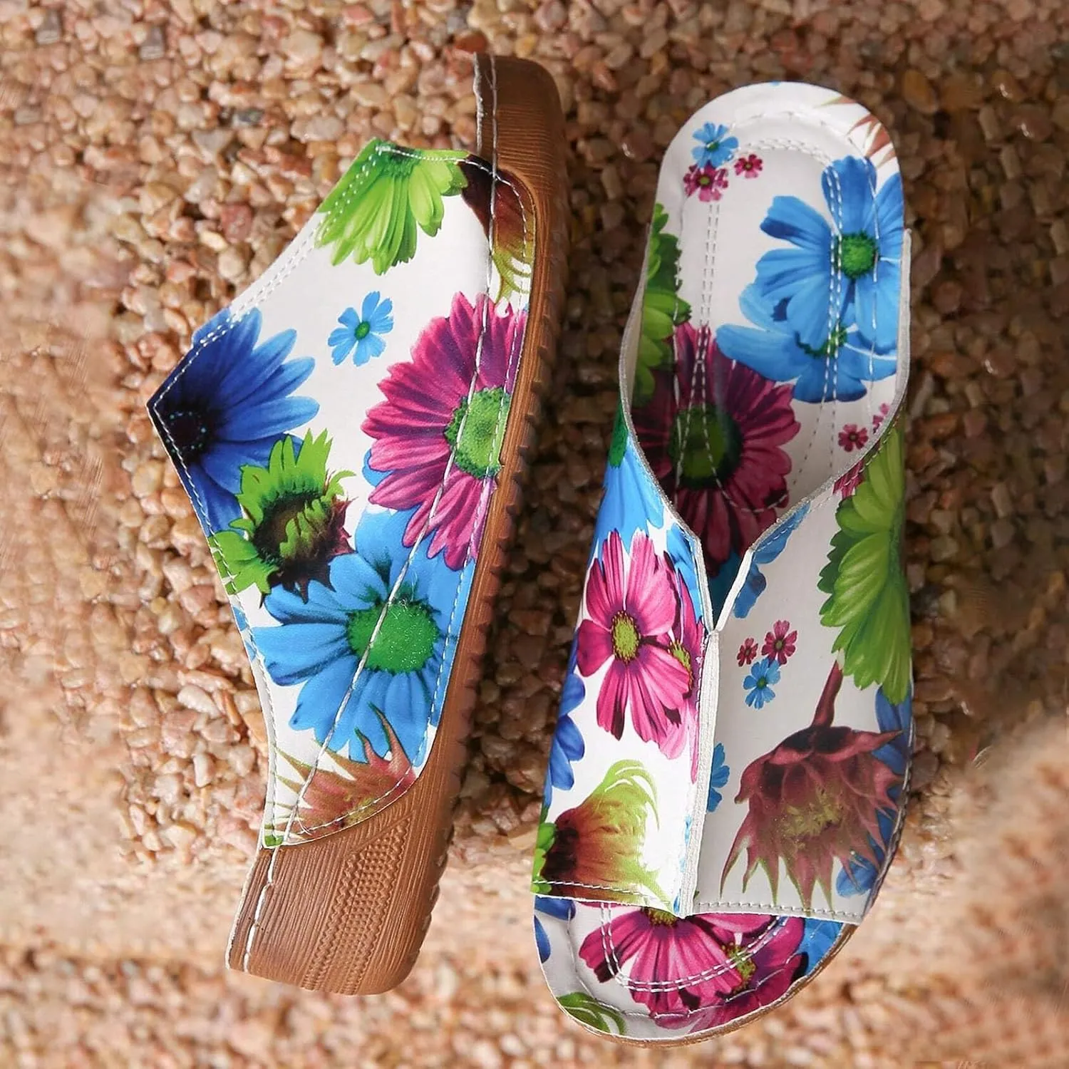 SuanlaTDS Orthopedic Wedge Sandals for Women 2025 Comfortable Low Heels Open Toe Platform Arch Support Dressy Summer Casual Boho Slip On Slides Sandal Beach Outdoor Vacation Dress Shoes