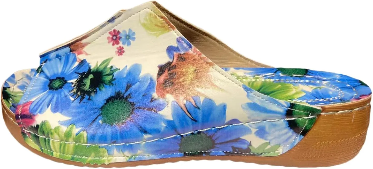SuanlaTDS Orthopedic Wedge Sandals for Women 2025 Comfortable Low Heels Open Toe Platform Arch Support Dressy Summer Casual Boho Slip On Slides Sandal Beach Outdoor Vacation Dress Shoes