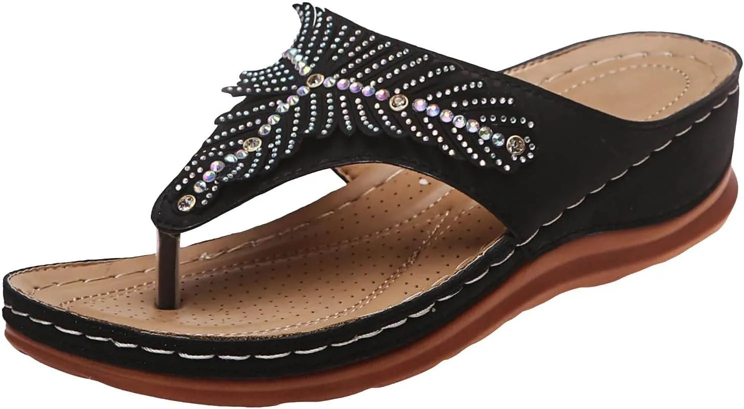 SuanlaTDS Wedge Flip Flops Orthopedic Sandals for Women 2025 Comfortable Arch Support Open Toe Platform Slip On Slides Summer Beach Dress Shoes Low Heels Outdoor Walking Slippers
