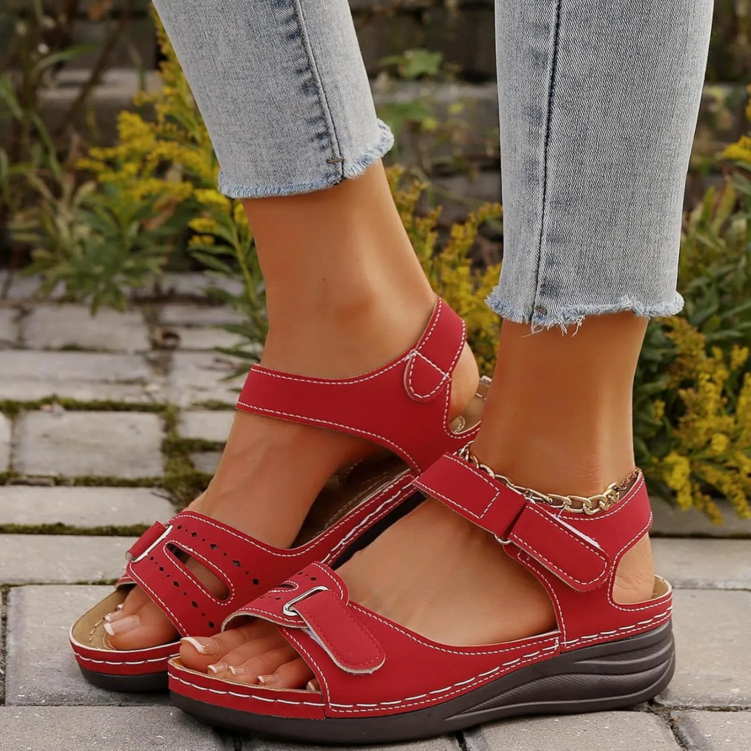 SuanlaTDS Wedge Sandals for Women Orthopedic Arch Support Walking Shoes 2025 Comfortable Summer Dressy Platform Adjustable Ankle Strap Open Toe Casual Low Wedges Heel Sandal for Outdoor