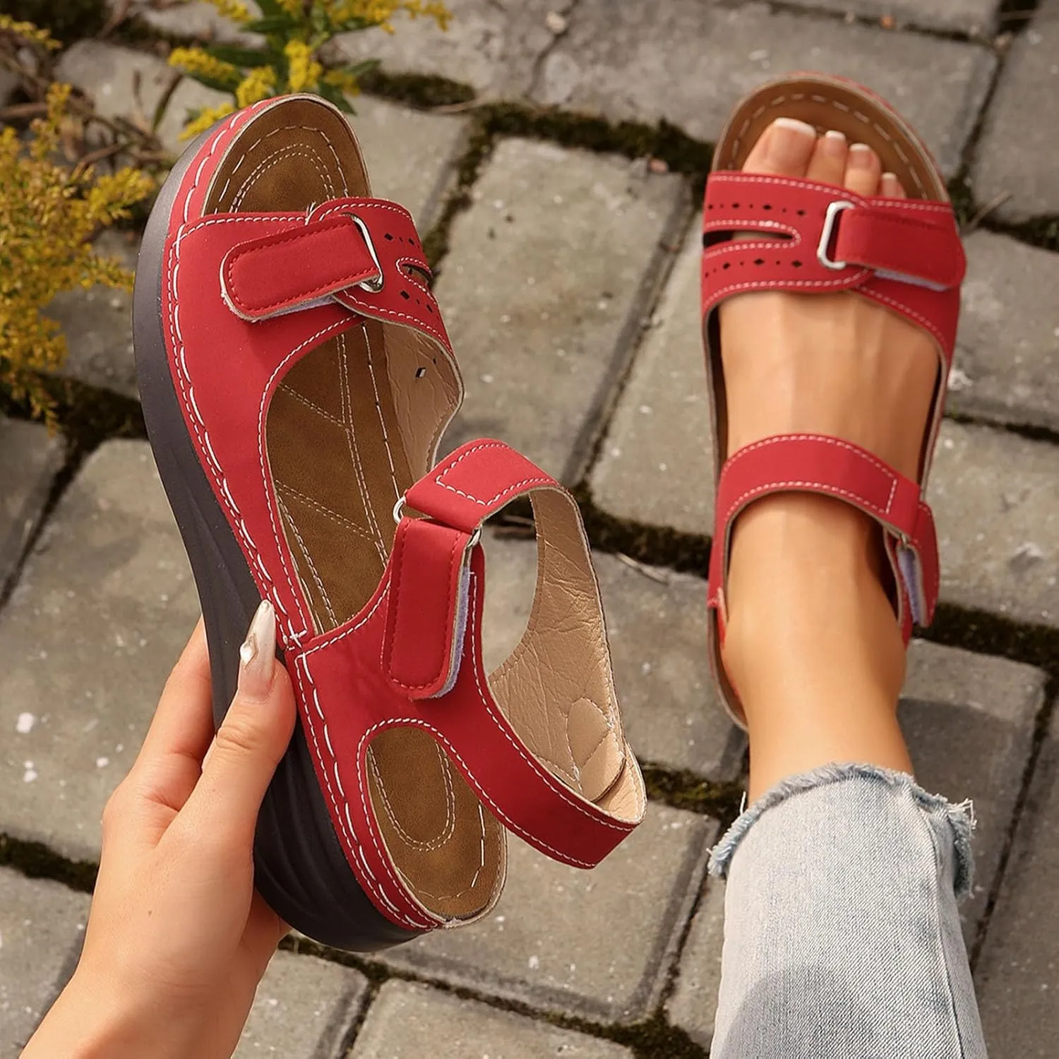 SuanlaTDS Wedge Sandals for Women Orthopedic Arch Support Walking Shoes 2025 Comfortable Summer Dressy Platform Adjustable Ankle Strap Open Toe Casual Low Wedges Heel Sandal for Outdoor