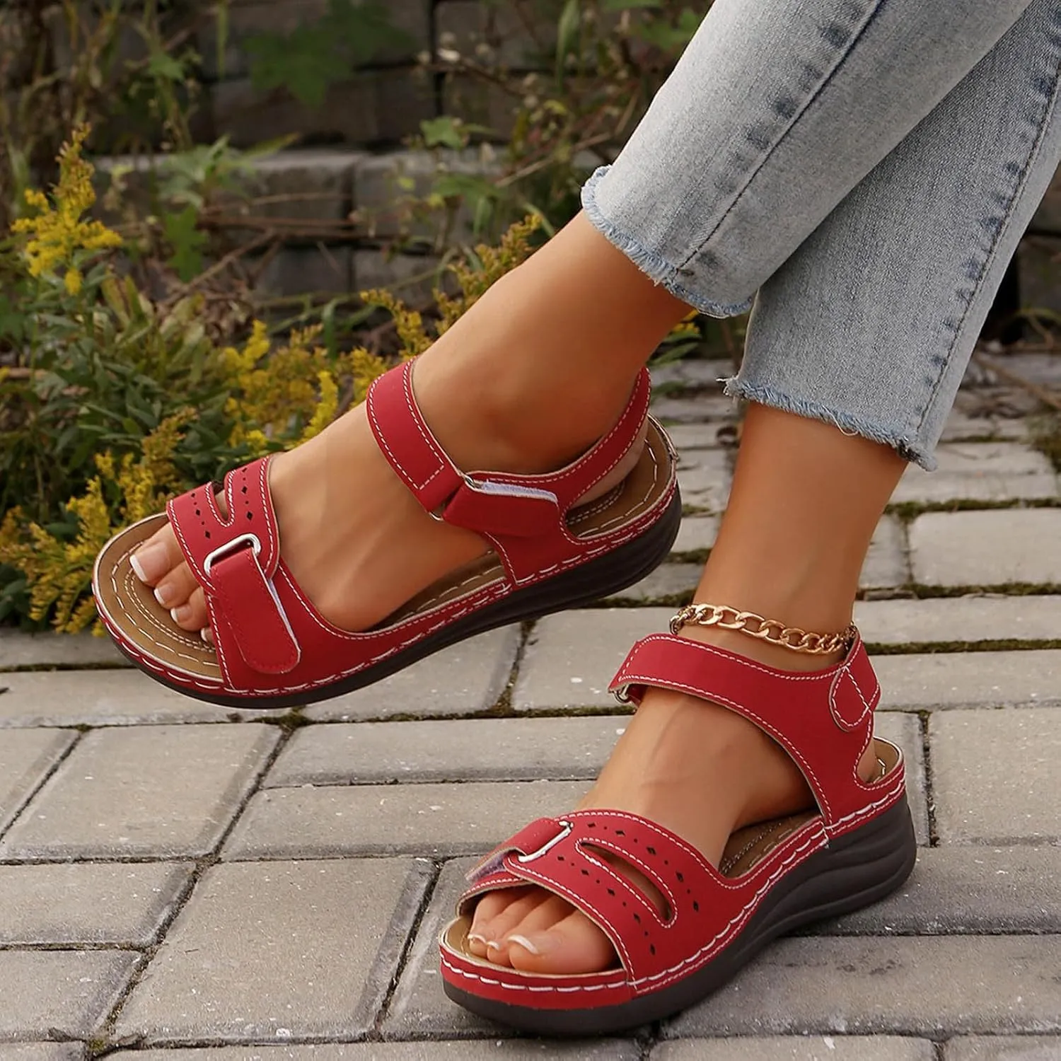 SuanlaTDS Wedge Sandals for Women Orthopedic Arch Support Walking Shoes 2025 Comfortable Summer Dressy Platform Adjustable Ankle Strap Open Toe Casual Low Wedges Heel Sandal for Outdoor