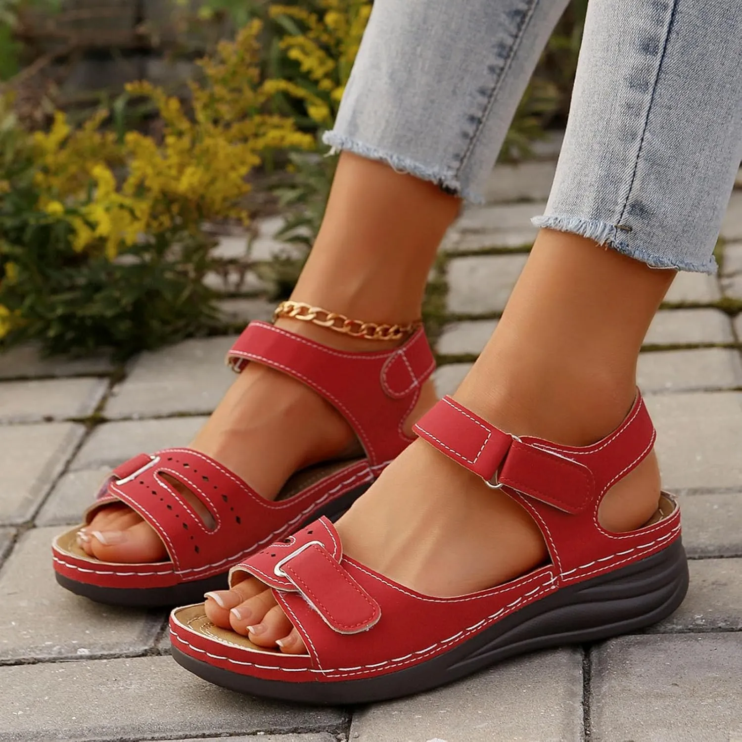 SuanlaTDS Wedge Sandals for Women Orthopedic Arch Support Walking Shoes 2025 Comfortable Summer Dressy Platform Adjustable Ankle Strap Open Toe Casual Low Wedges Heel Sandal for Outdoor