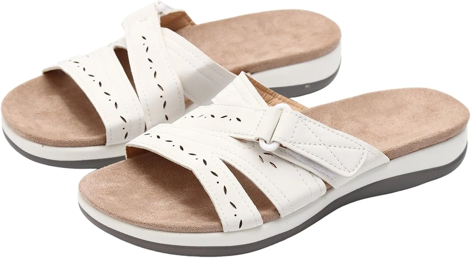 SuanlaTDS Women's Comfortable Orthopedic Sandals with Arch Support Adjustable Open Toe Orthotic Walking Shoes Flat Outdoor Casual Summer Beach Boho Platform Low Heels Slide Sandals