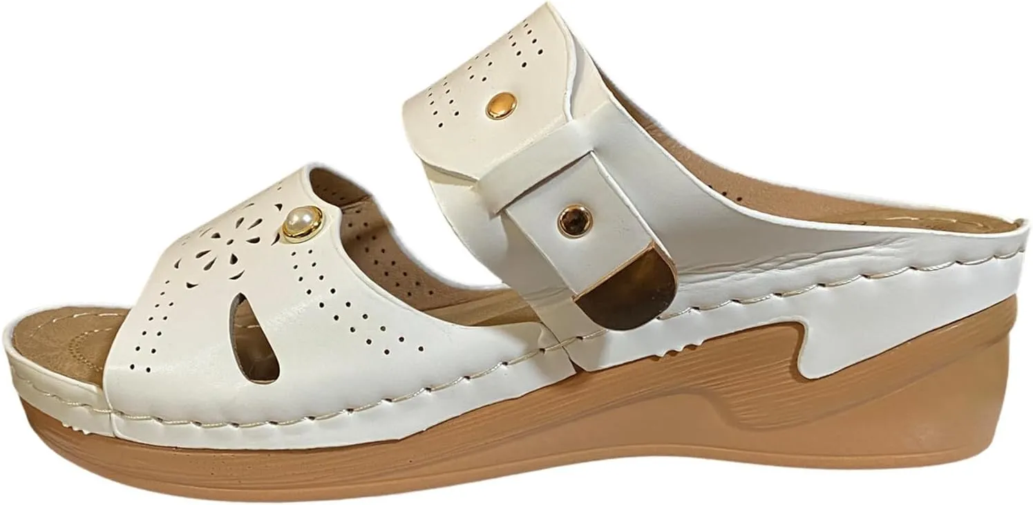 SuanlaTDS Women's Orthopedic Sandals Wedge Dressy Summer Open Toe Platform Slides Casual Slip On Beach Slippers Arch Support Comfortable Outdoor Walking Plantar Fasciitis Shoes