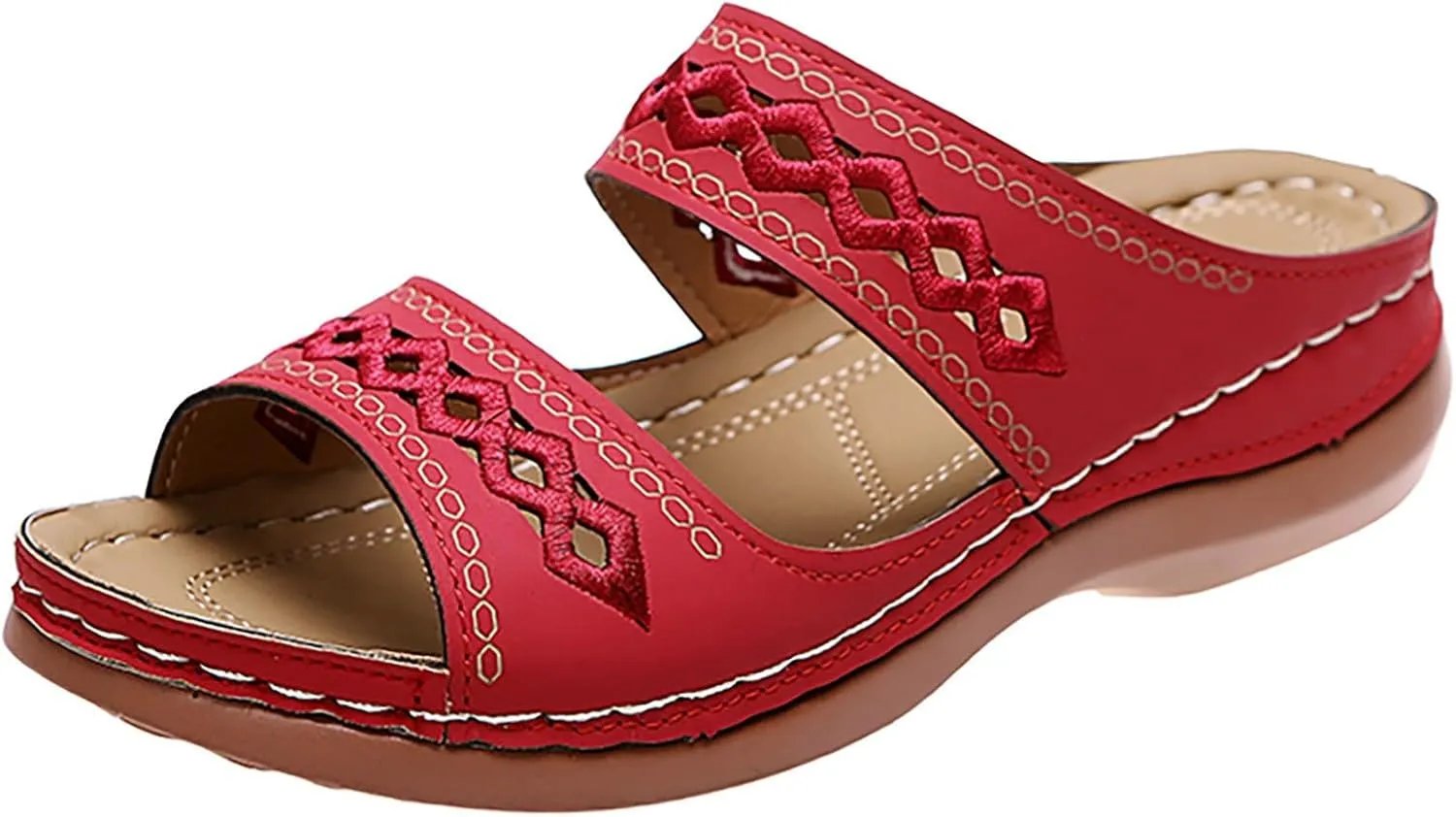 SuanlaTDS Womens Platform Sandals Comfortable Open Toe Slip on Wedges Slides Orthopedic Sandals with Arch Support Soft Sole Casual Summer Beach Low Heels Wedge Walking Sandals