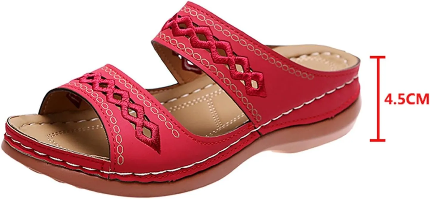 SuanlaTDS Womens Platform Sandals Comfortable Open Toe Slip on Wedges Slides Orthopedic Sandals with Arch Support Soft Sole Casual Summer Beach Low Heels Wedge Walking Sandals