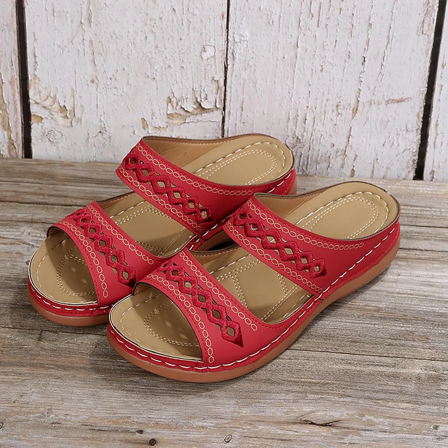 SuanlaTDS Womens Platform Sandals Comfortable Open Toe Slip on Wedges Slides Orthopedic Sandals with Arch Support Soft Sole Casual Summer Beach Low Heels Wedge Walking Sandals