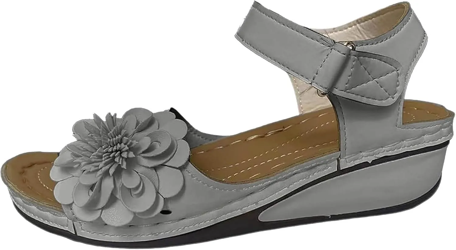 SuanlaTDS Women's Platform Wedge Sandals Comfortable Flower Open Toe Chunky Bottom Low Wedges Heels Orthopedic Sandals with Arch Support Adjustable Ankle Strap Summer Elegant Dress Shoes