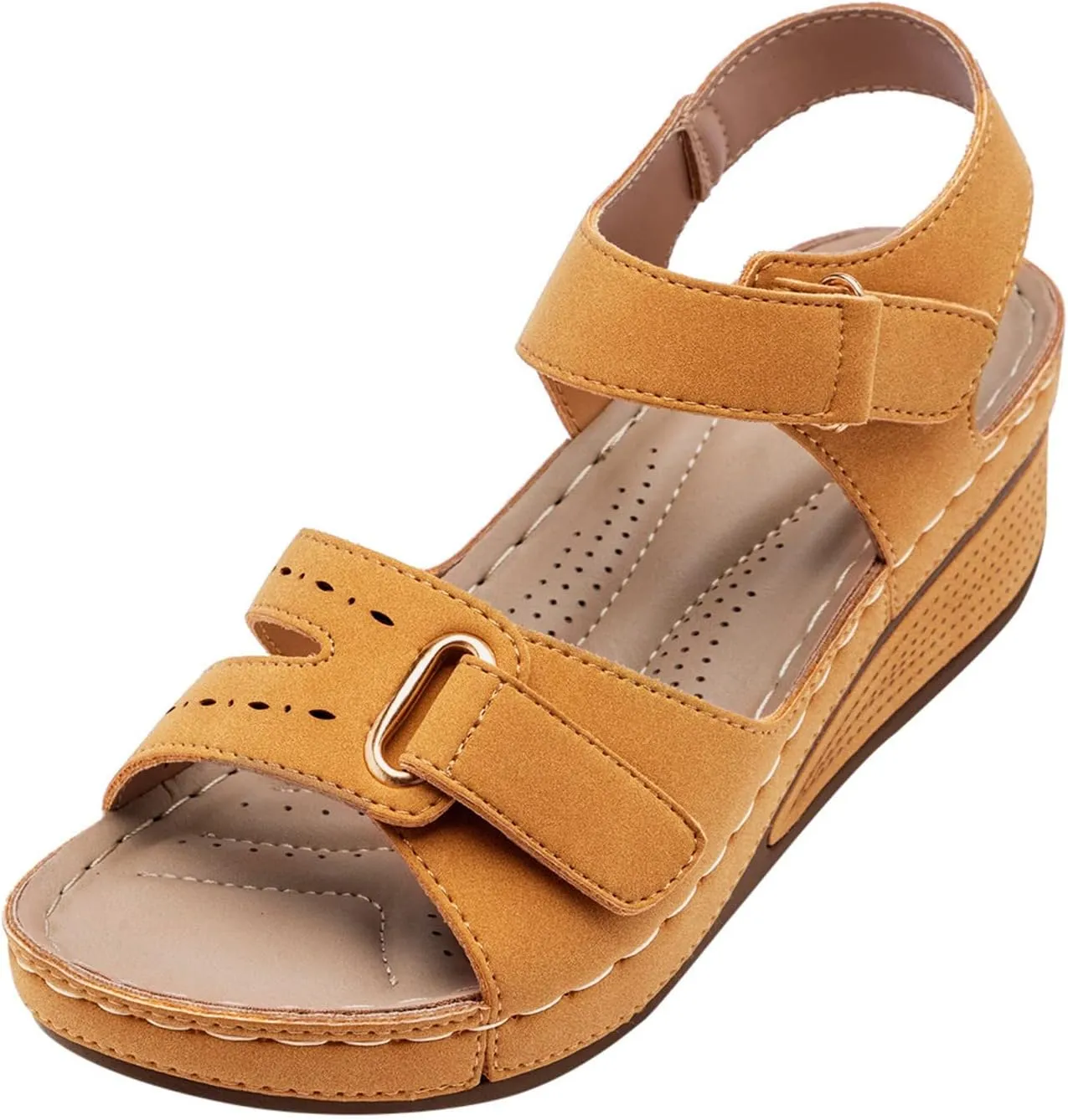 SuanlaTDS Womens Sandals Wedge Platform Orthopedic Arch Support Adjustable Ankle Strap Comfortable Dressy Summer 2025 Open Toe Walking Beach Shoes Breathable Outdoor Flat Low Heel Wedges Sandal