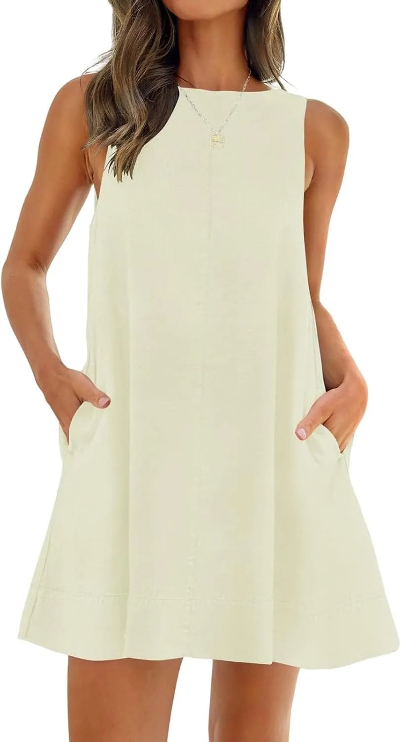 Summer Dresses for Women 2025 Sleeveless U Neck Tunic Mini Dress Beach Vacation Sundress Casual Fashion Dresses