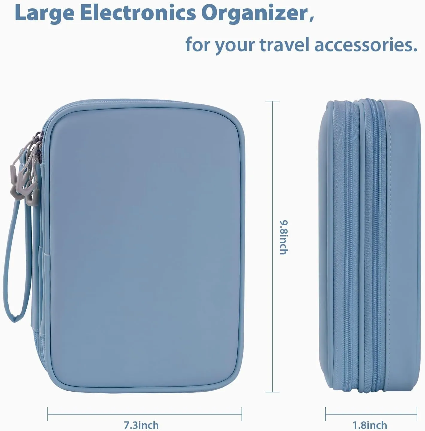 Tablet Accessories Case Bag, Travel Large Electronics Organizer for Chargers & Cords, Cables, 7.9 Inch Tablet, Airplane Essentials, 2 Layers (Misty Blue)