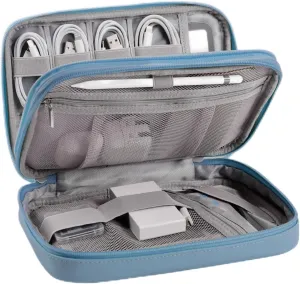 Tablet Accessories Case Bag, Travel Large Electronics Organizer for Chargers & Cords, Cables, 7.9 Inch Tablet, Airplane Essentials, 2 Layers (Misty Blue)