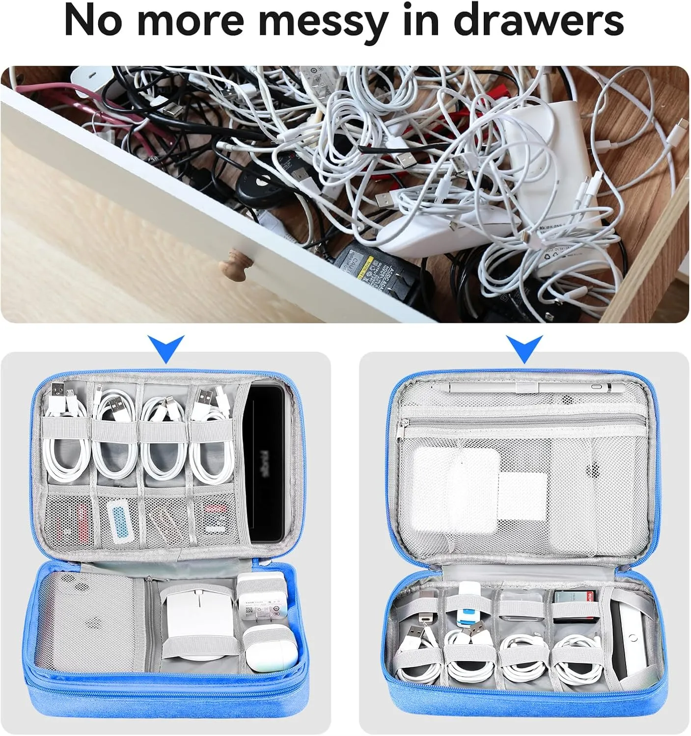 Tablet Accessories Case Bag, Travel Large Electronics Organizer for Chargers & Cords, Cables, 7.9 Inch Tablet, Airplane Essentials, 2 Layers (Sky Blue-L, Large)