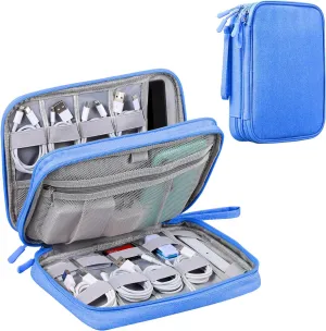 Tablet Accessories Case Bag, Travel Large Electronics Organizer for Chargers & Cords, Cables, 7.9 Inch Tablet, Airplane Essentials, 2 Layers (Sky Blue-L, Large)