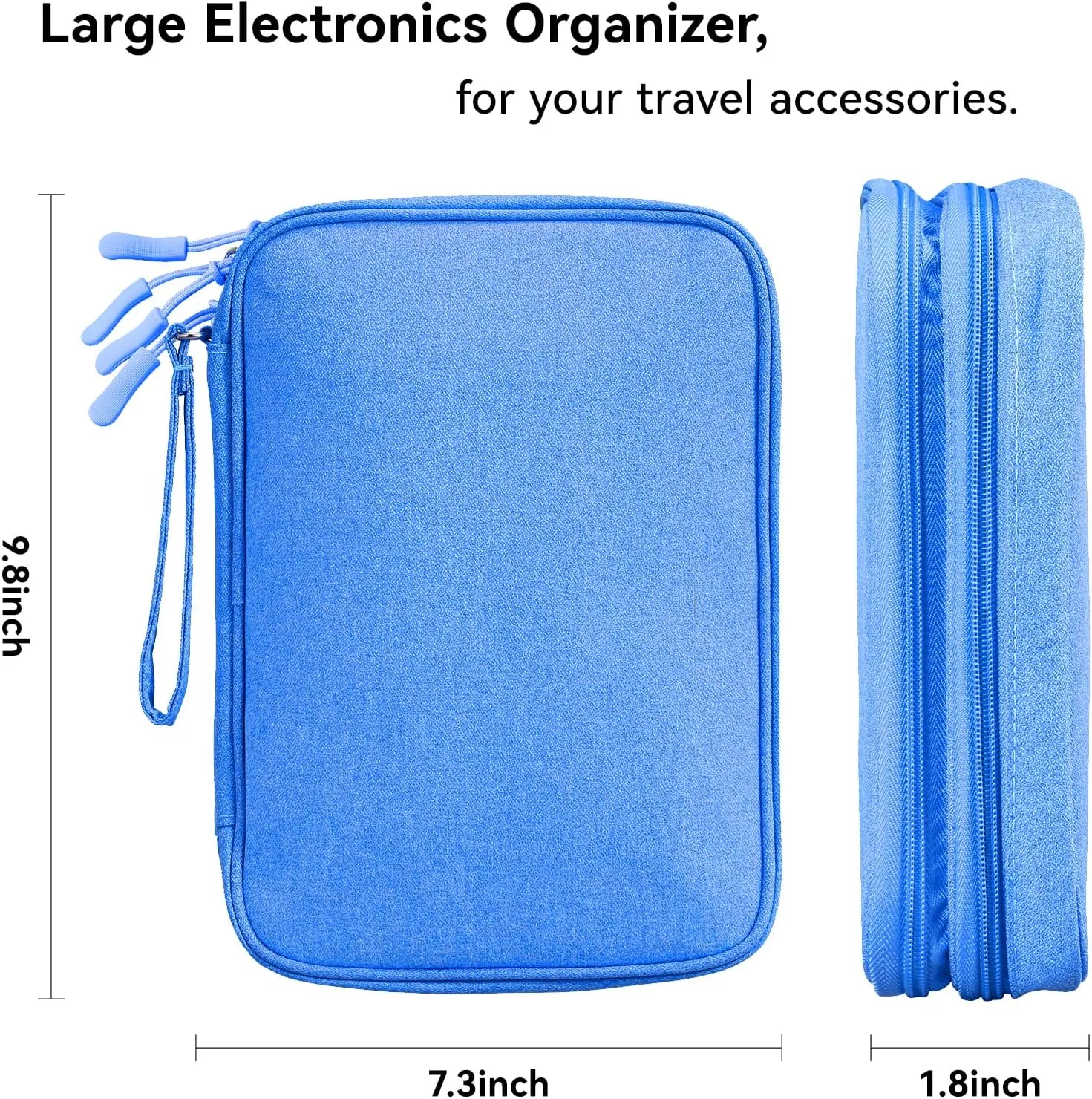 Tablet Accessories Case Bag, Travel Large Electronics Organizer for Chargers & Cords, Cables, 7.9 Inch Tablet, Airplane Essentials, 2 Layers (Sky Blue-L, Large)