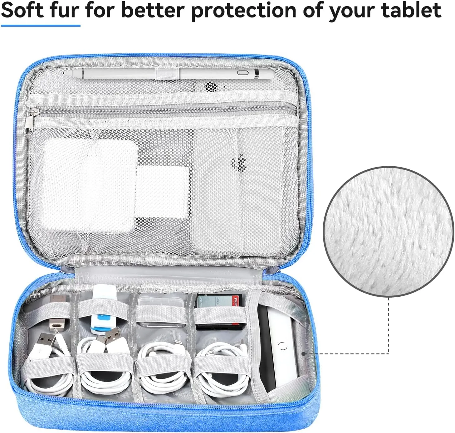 Tablet Accessories Case Bag, Travel Large Electronics Organizer for Chargers & Cords, Cables, 7.9 Inch Tablet, Airplane Essentials, 2 Layers (Sky Blue-L, Large)