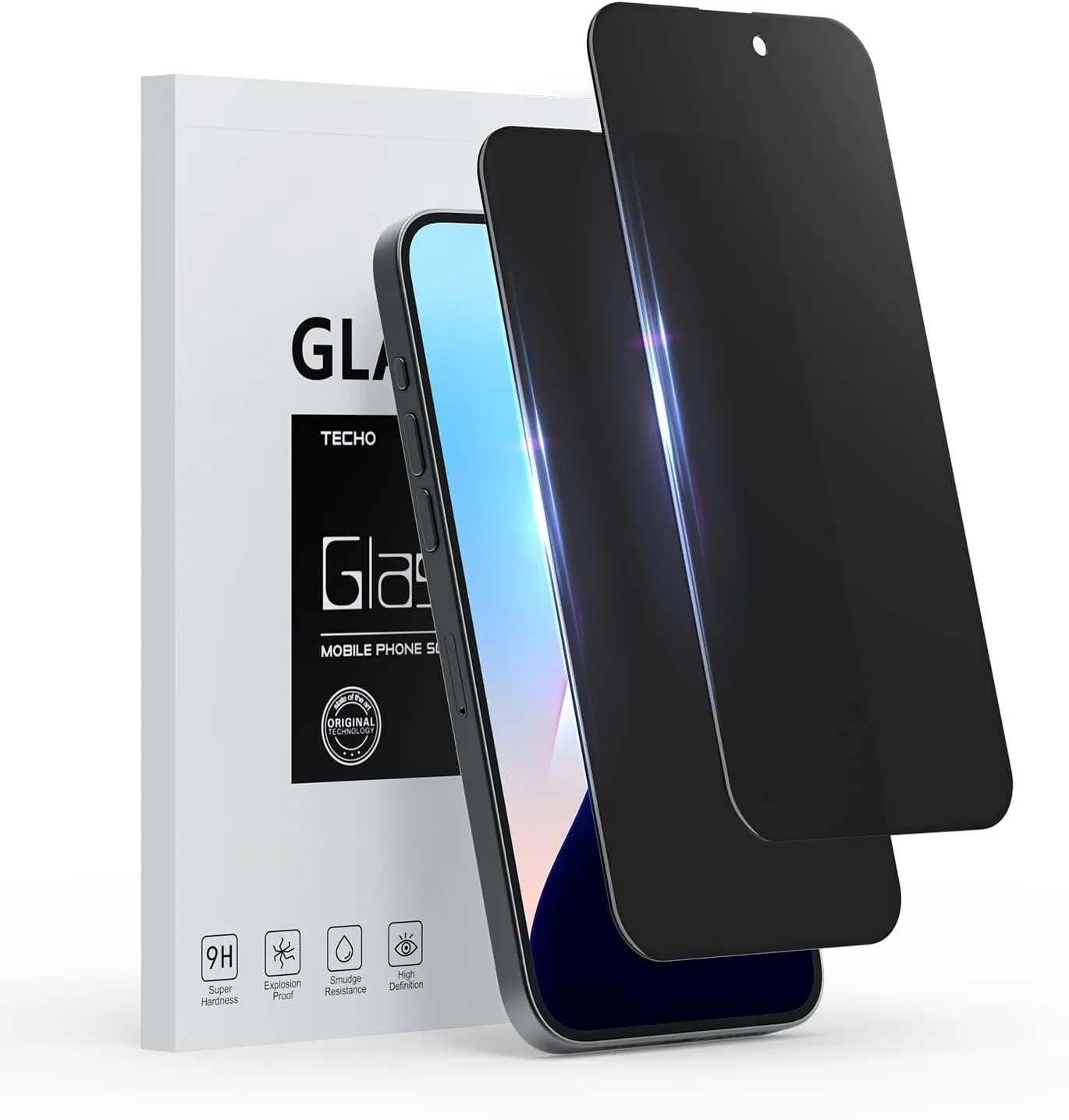 TECHO Privacy Screen Protector for iPhone 16 Pro Tempered Glass Film, Full Coverage Edge to Edge, Anti Spy Private, 9H Hardness, 2 Pack, 6.3 Inch (iPhone 16 Pro (6.3 inch))