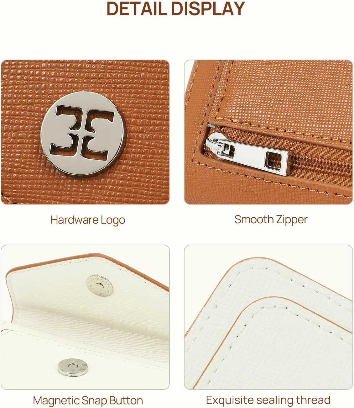 Telena Small Wallet for Women RFID Blocking Credit Card Holder Compact Leather Wallets with Magnetic Snap Button Beige Brown