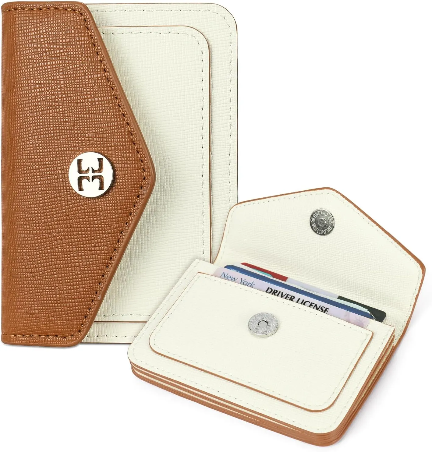 Telena Small Wallet for Women RFID Blocking Credit Card Holder Compact Leather Wallets with Magnetic Snap Button Beige Brown