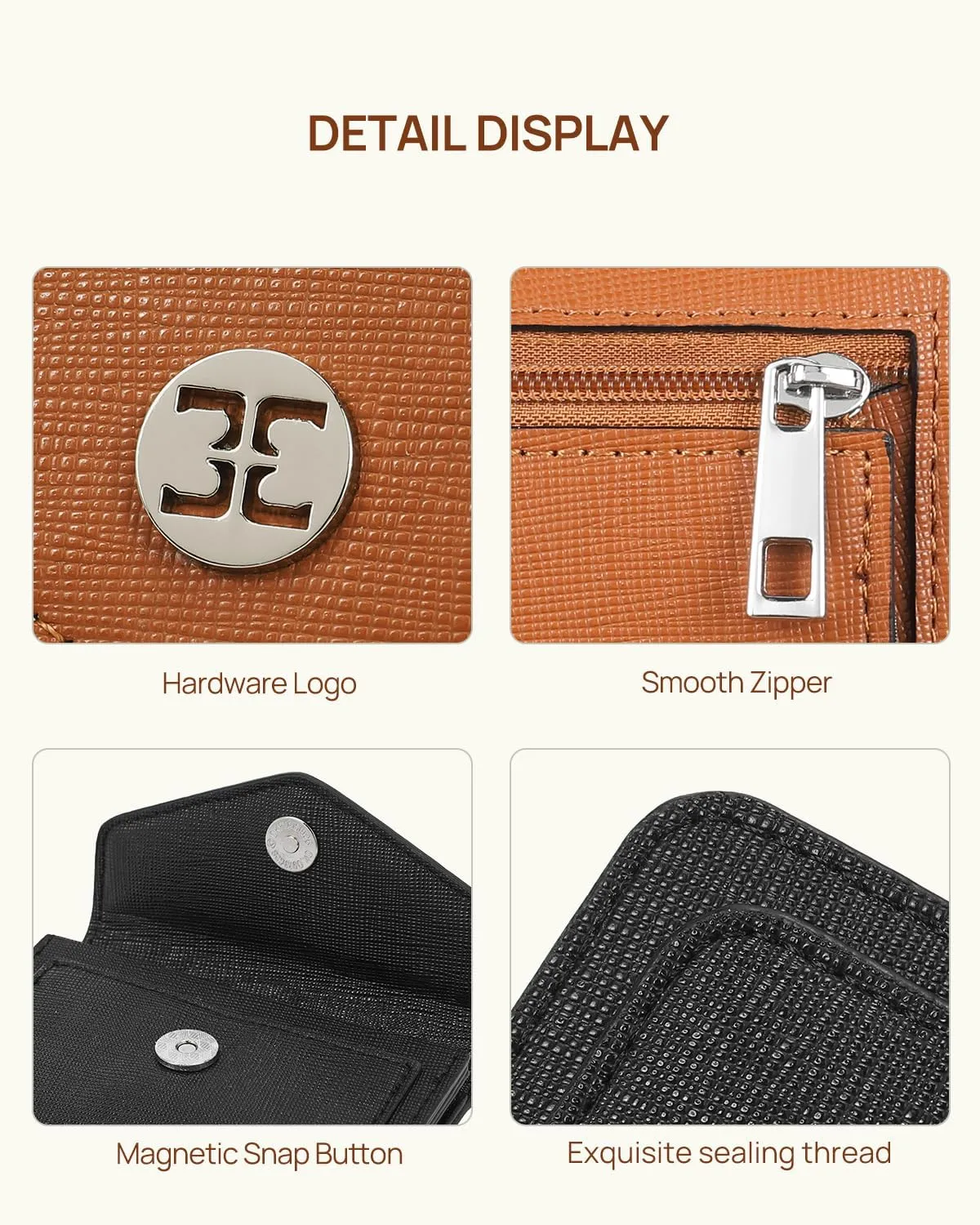 Telena Small Wallet for Women RFID Blocking Credit Card Holder Compact Leather Wallets with Magnetic Snap Button Black Brown
