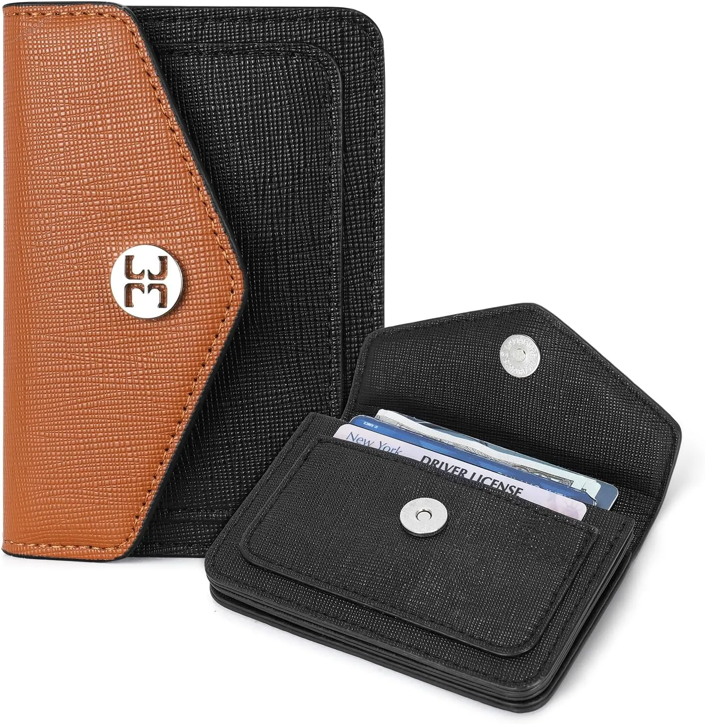 Telena Small Wallet for Women RFID Blocking Credit Card Holder Compact Leather Wallets with Magnetic Snap Button Black Brown