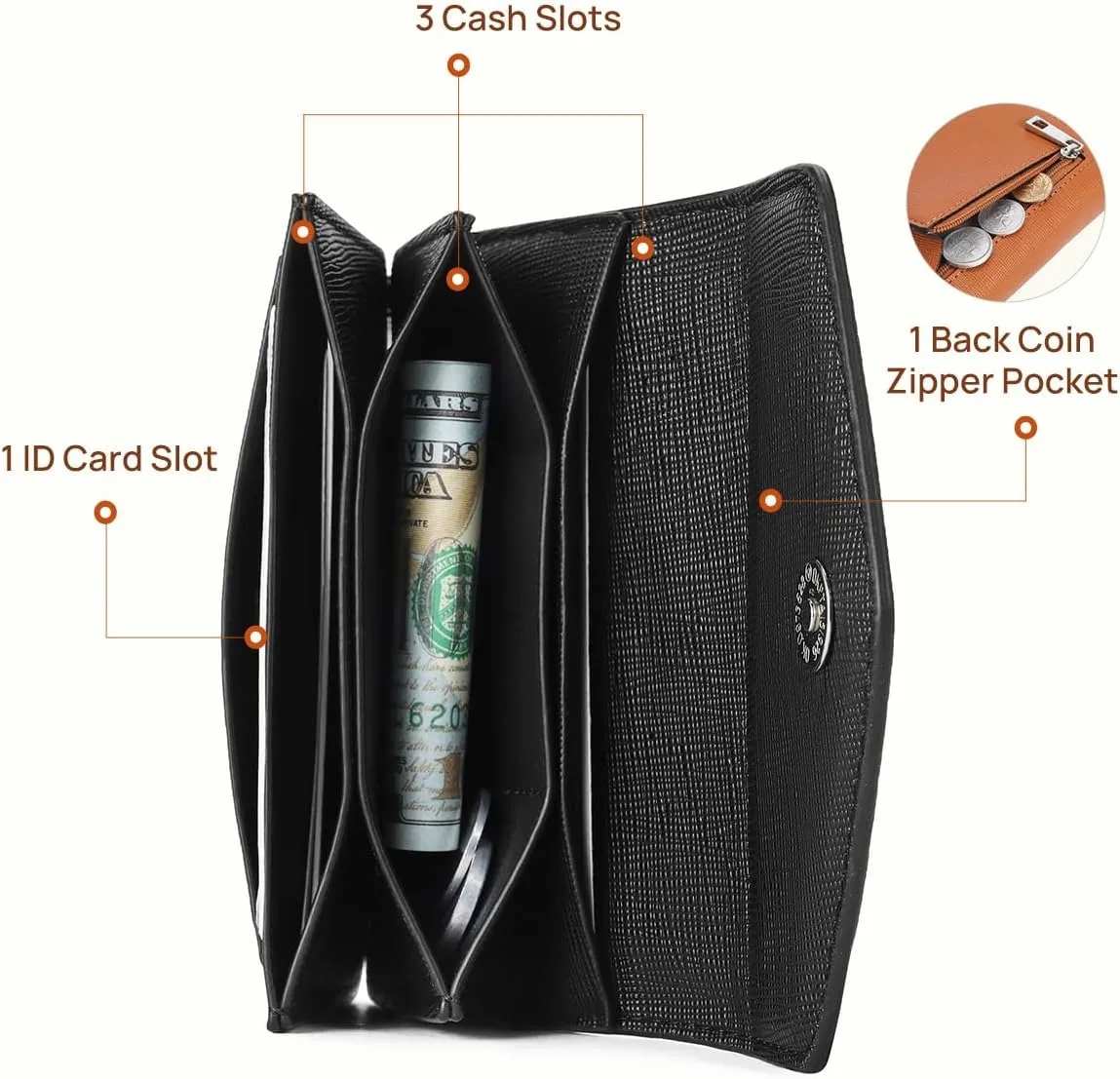 Telena Small Wallet for Women RFID Blocking Credit Card Holder Compact Leather Wallets with Magnetic Snap Button Black Brown