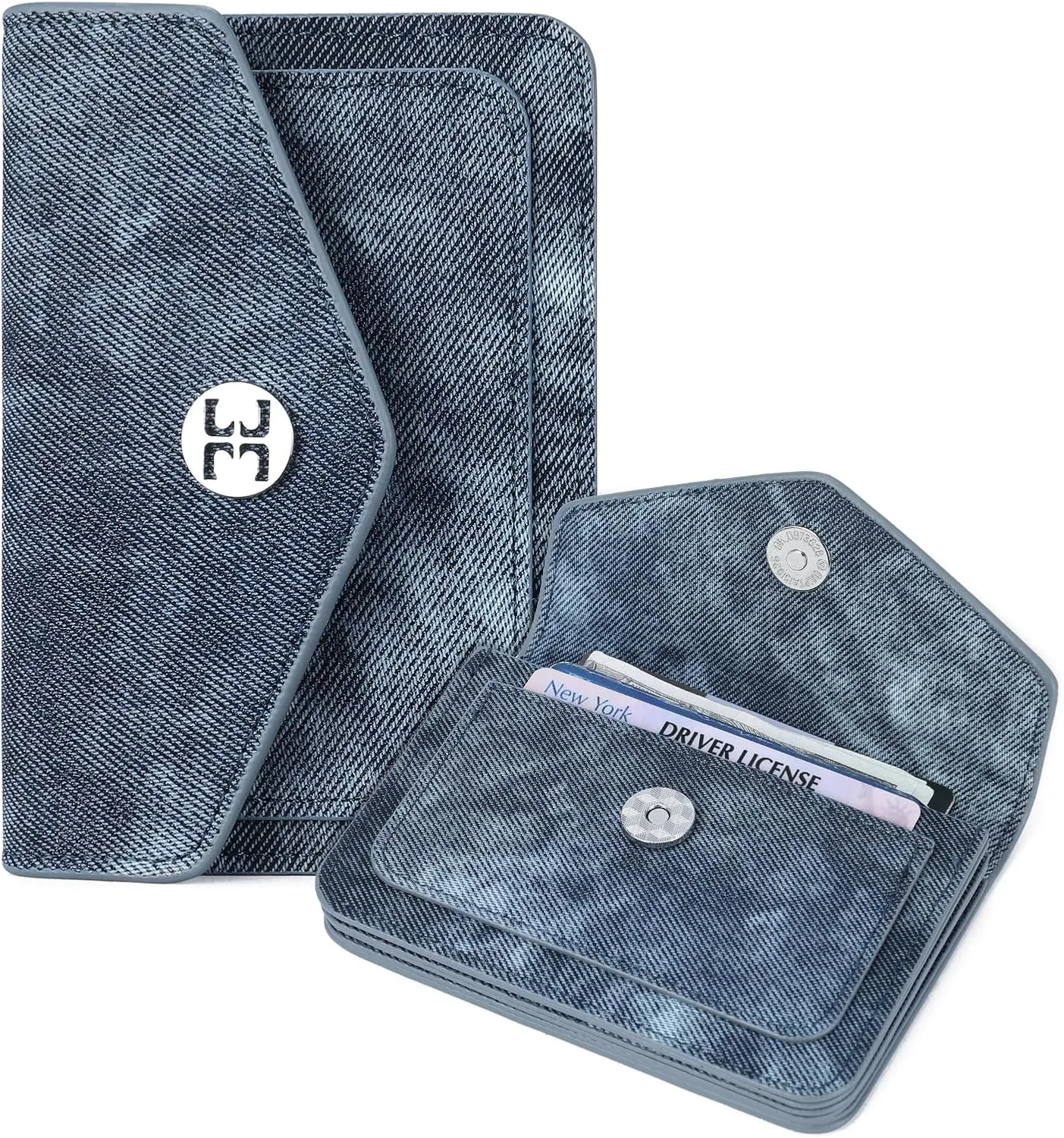 Telena Small Wallet for Women RFID Blocking Credit Card Holder Compact Leather Wallets with Magnetic Snap Button Denim Blue