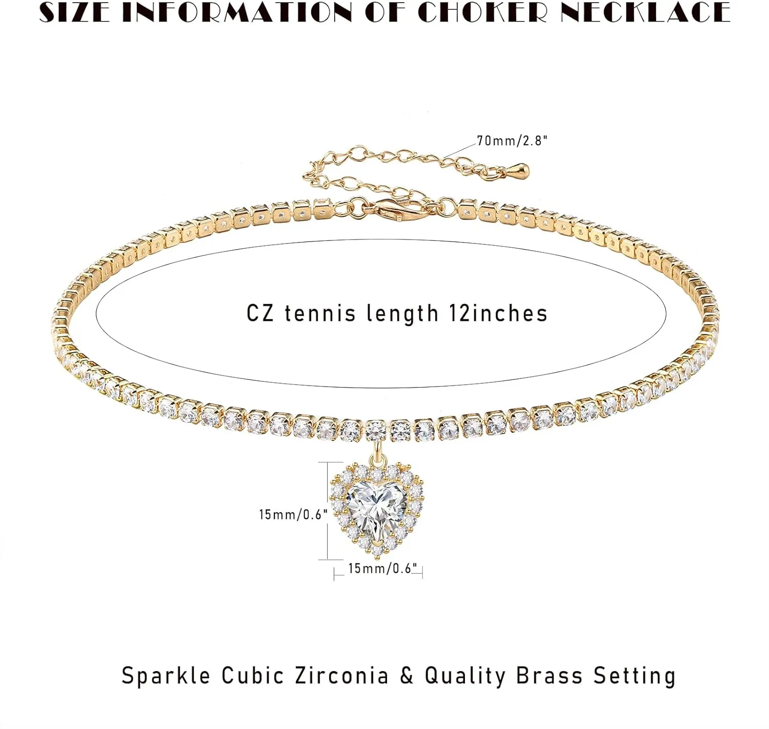 Tennis Necklaces for Women Sparkly Choker Teardrop Heart Cross Pendant Necklace Silver/Gold Filled Faux Diamond Necklaces Jewelry
