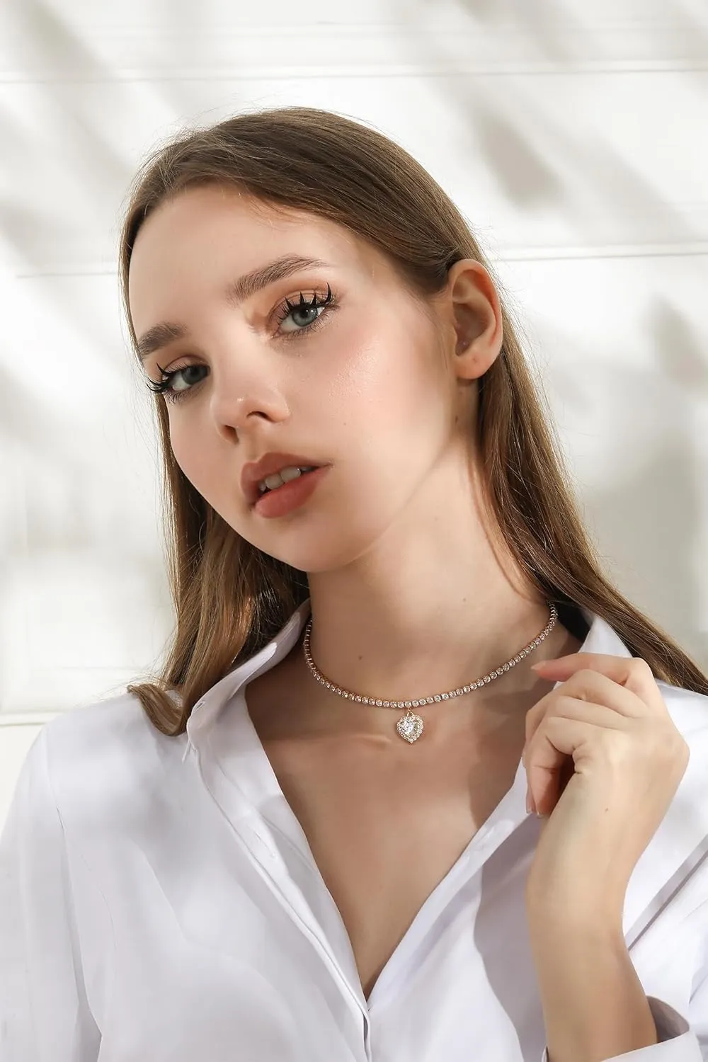 Tennis Necklaces for Women Sparkly Choker Teardrop Heart Cross Pendant Necklace Silver/Gold Filled Faux Diamond Necklaces Jewelry