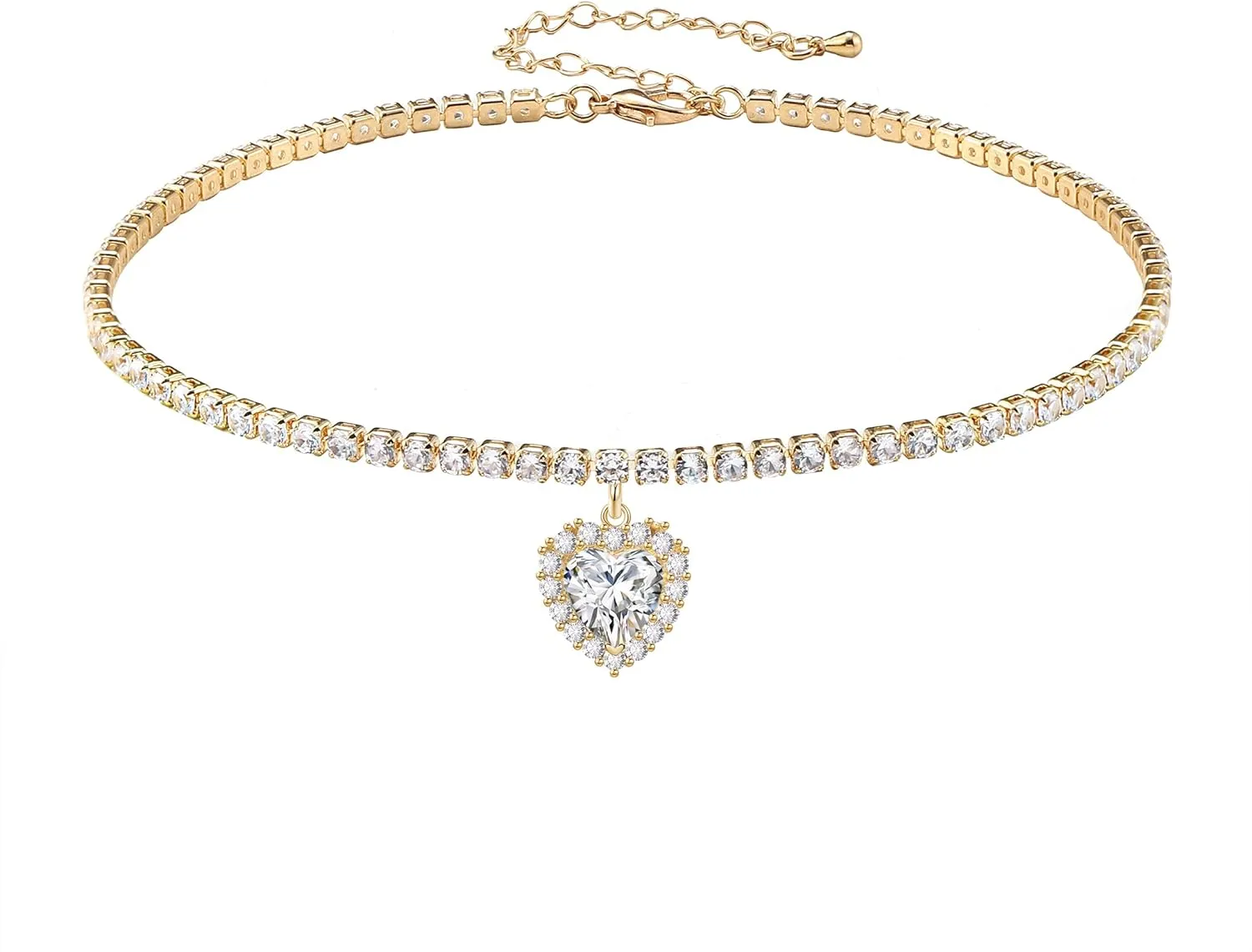 Tennis Necklaces for Women Sparkly Choker Teardrop Heart Cross Pendant Necklace Silver/Gold Filled Faux Diamond Necklaces Jewelry
