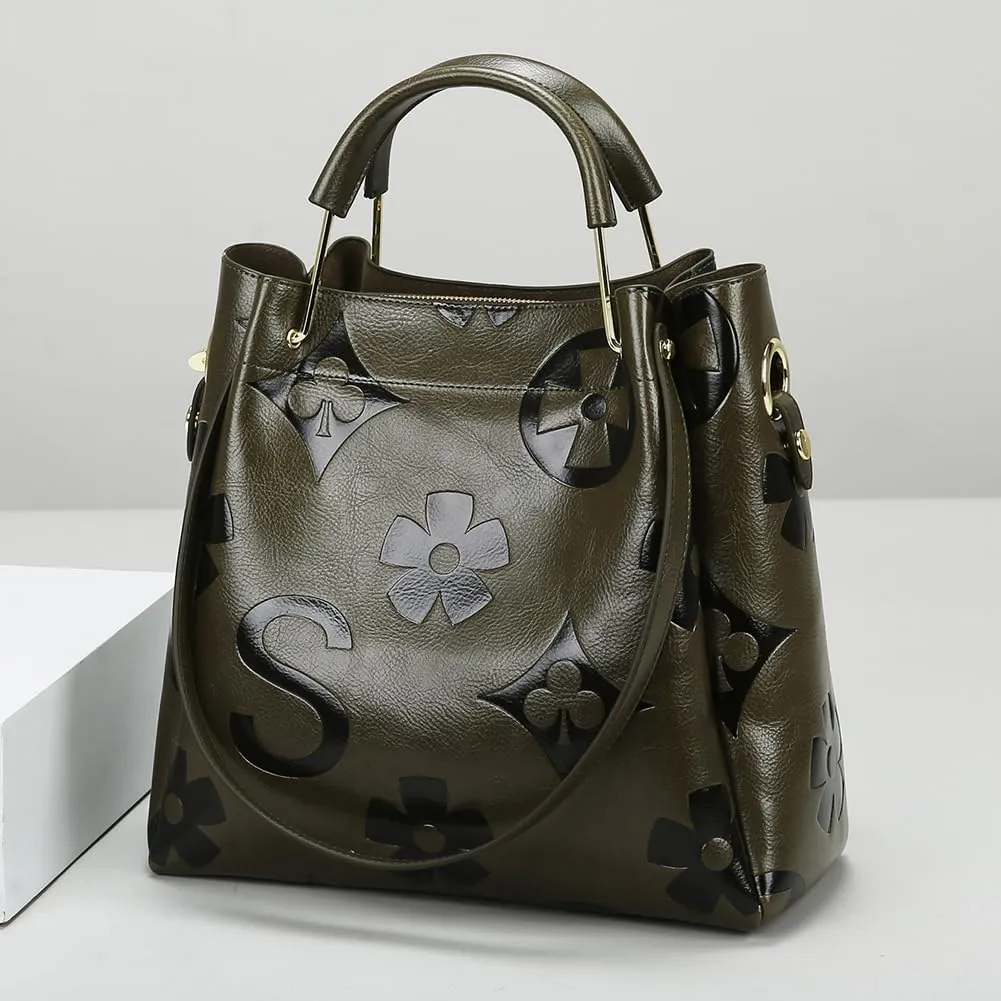 Top Handle Bag Floral Embossed Bucket Bag Crossbody Bags For Women Trendy Shoulder Purse Designer Handbag