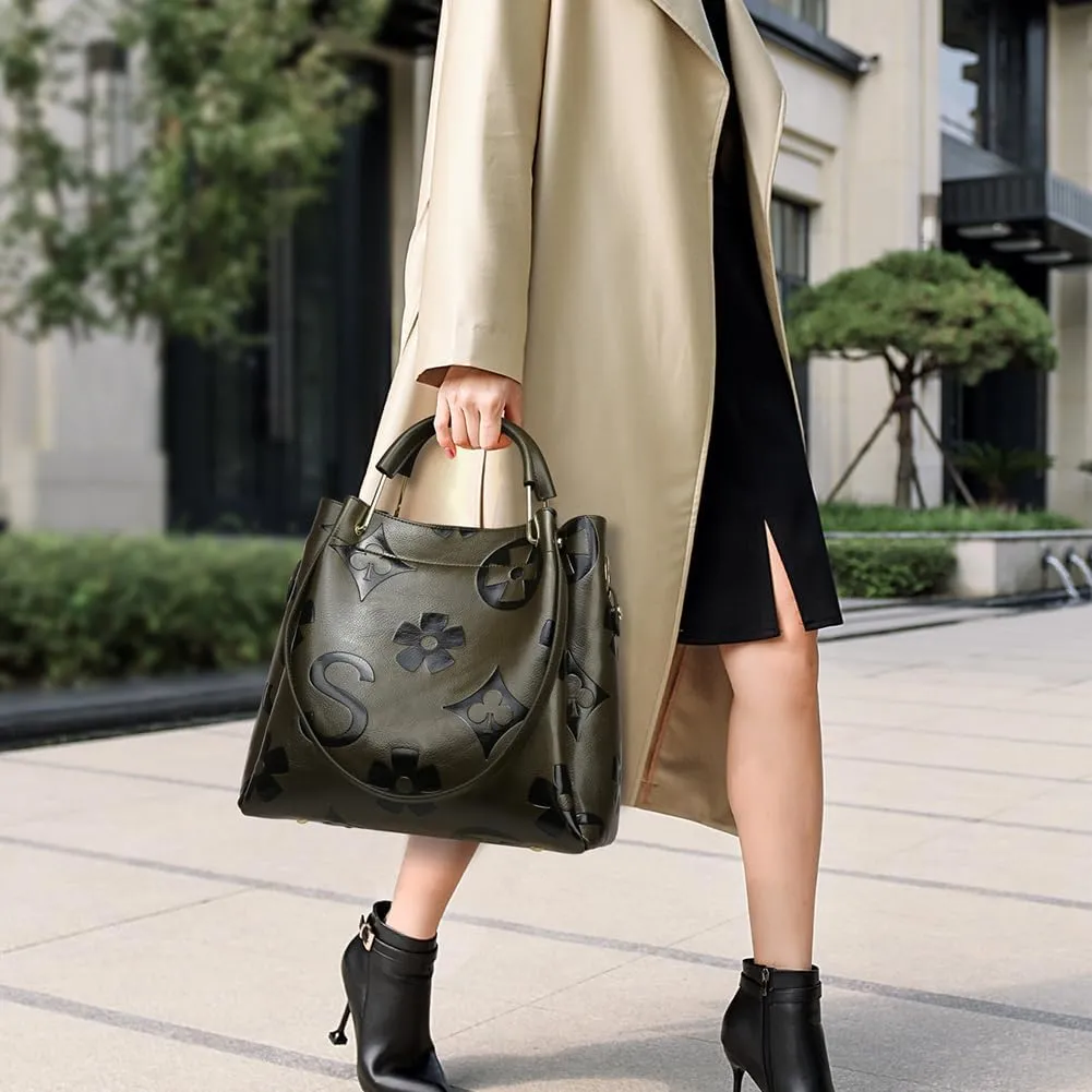 Top Handle Bag Floral Embossed Bucket Bag Crossbody Bags For Women Trendy Shoulder Purse Designer Handbag