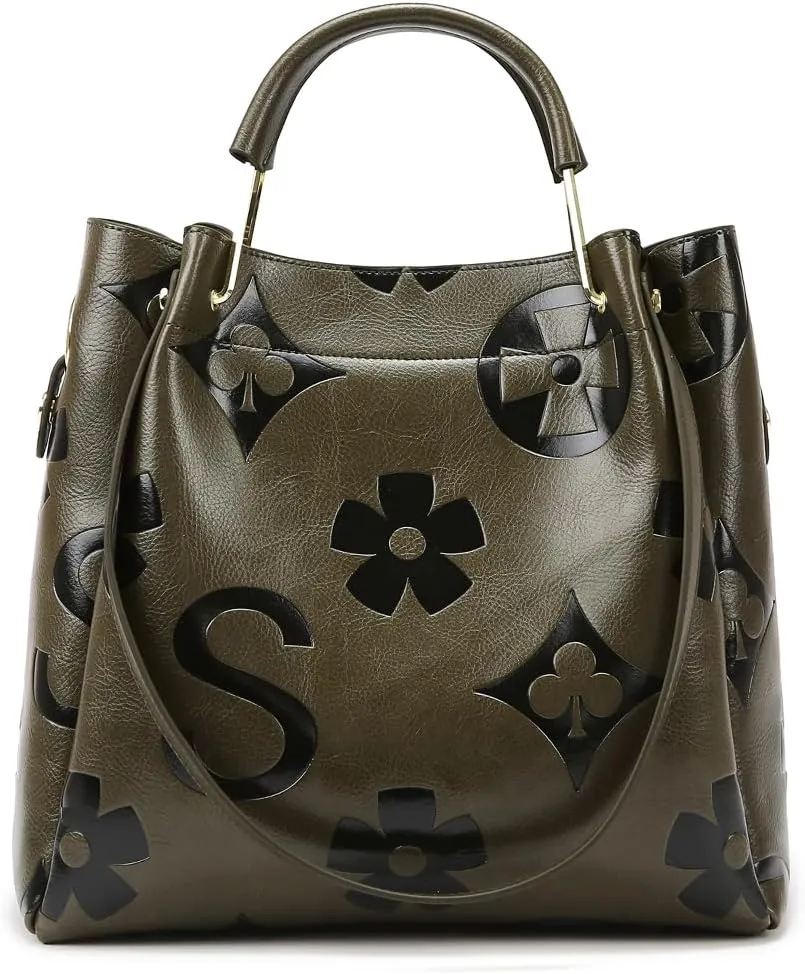 Top Handle Bag Floral Embossed Bucket Bag Crossbody Bags For Women Trendy Shoulder Purse Designer Handbag
