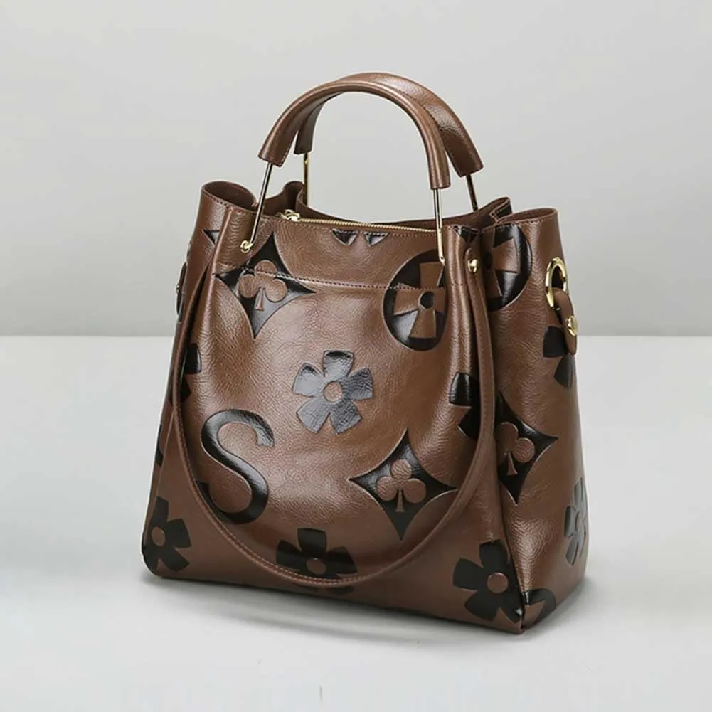 Top Handle Bag Floral Embossed Bucket Bag Crossbody Bags For Women Trendy Shoulder Purse Designer Handbag