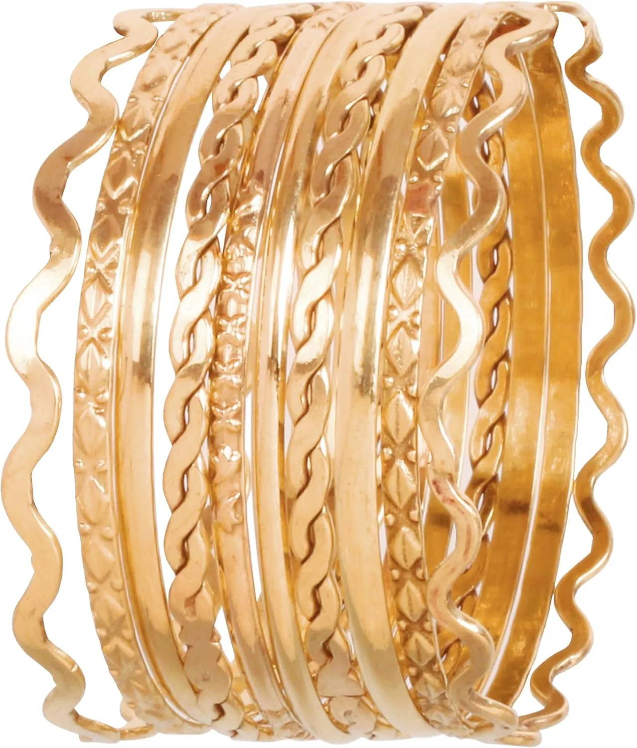 Touchstone Gold Bangle Bracelets For Women - Multi Layer Stackable Textured Engraved Bracelets Boho Jewelry Set.