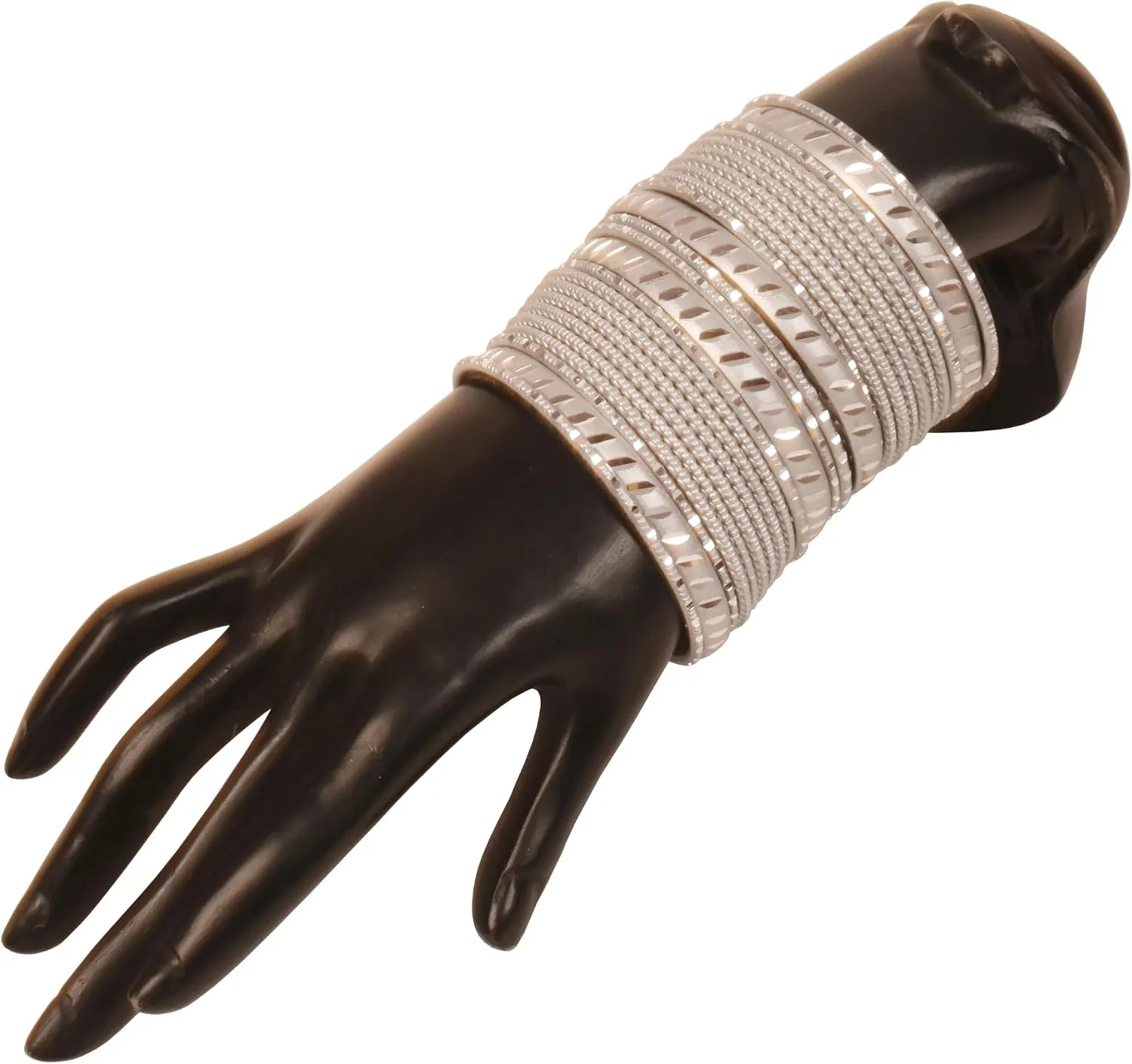 Touchstone Indian Bollywood Fashion Handcrafted Cut Metal Grain Work Textured Wrist Beautifier Magical Designer Jewelry Bangle Bracelets. Set of 24. for Women.