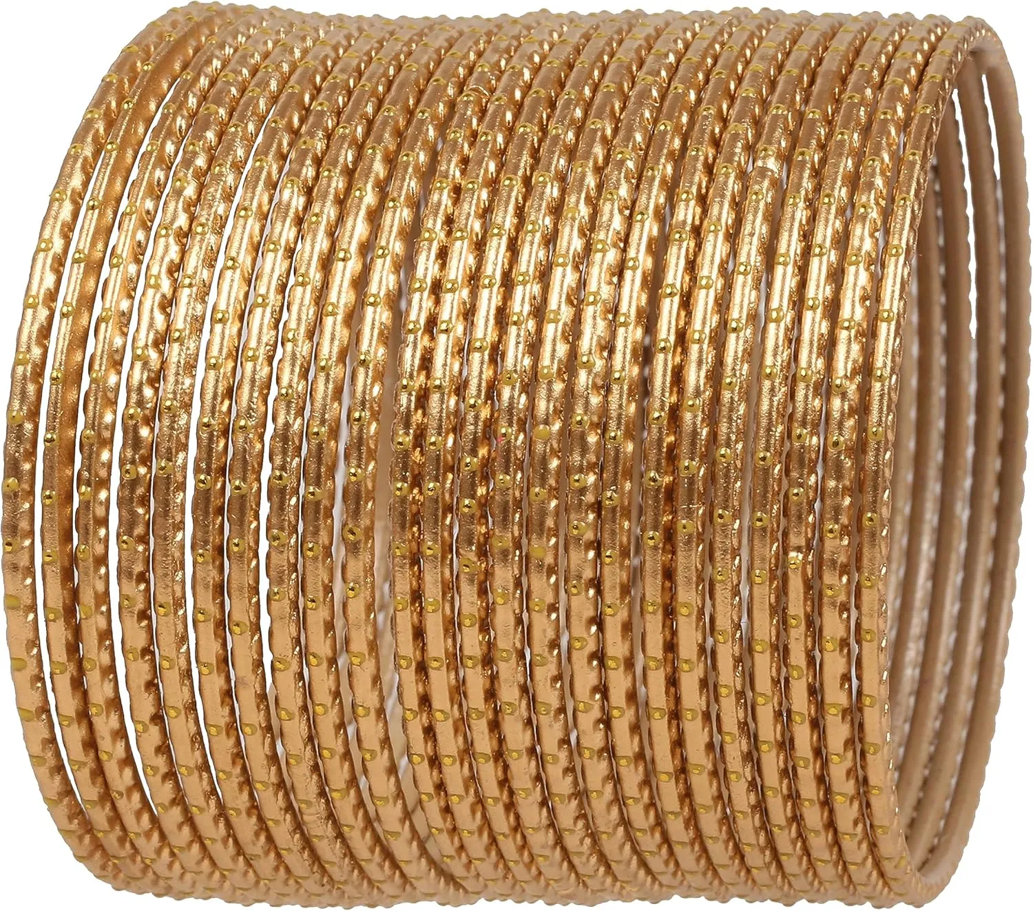 Touchstone Indian Bollywood Trending Fashion Handcrafted Beautifully Trimmed Edges Textured Golden Dots Designer Jewelry Bangle Bracelets. Set of 24 for Women.