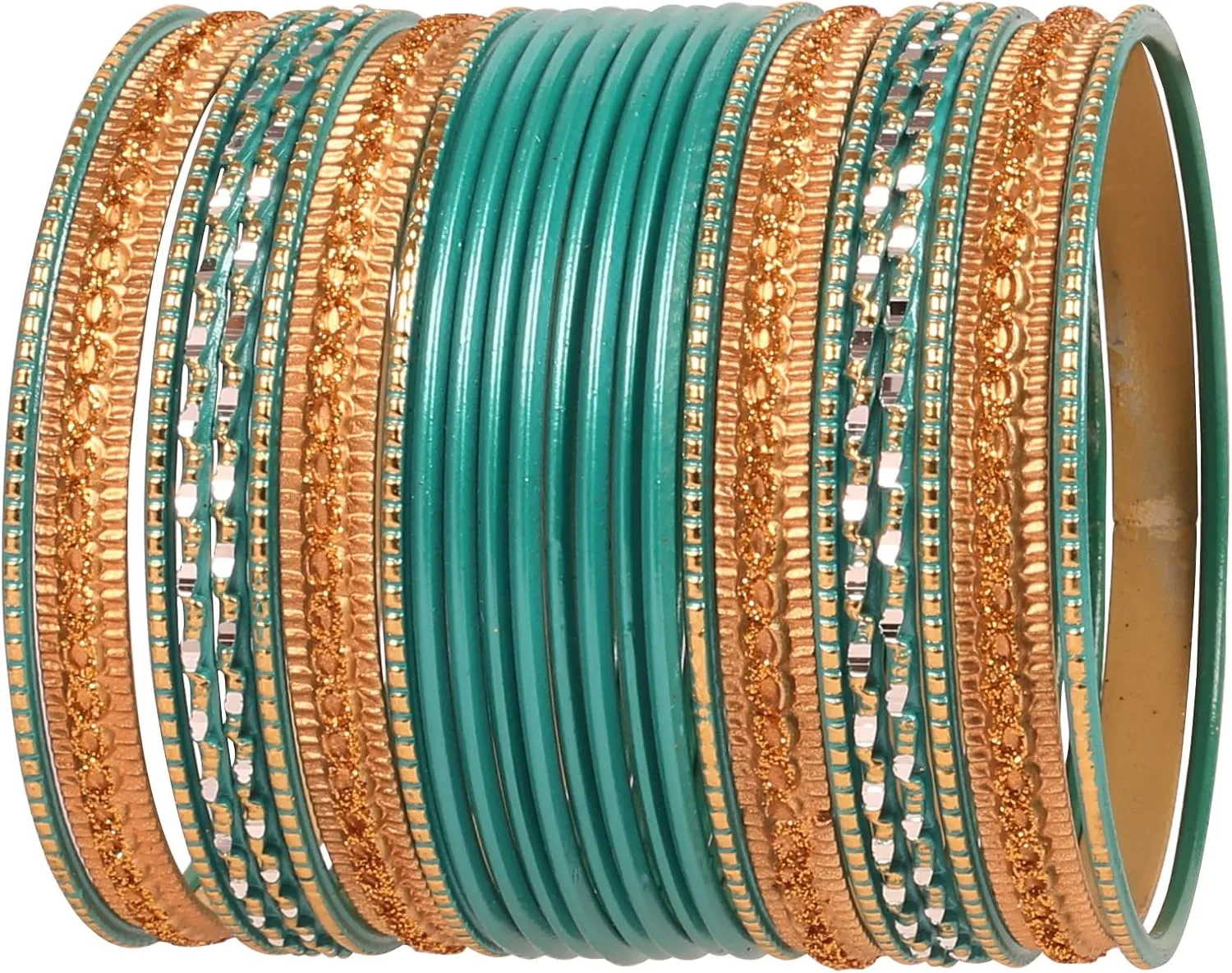 Touchstone Indian Metal Bangles for Women Gold Alloy Bracelets desi 2 Dozen Bangle Collection Bollywood Women's Jewelry Set Multi Stacking Wide Chunky Textured Golden Set of 24 in Gold or White Tone