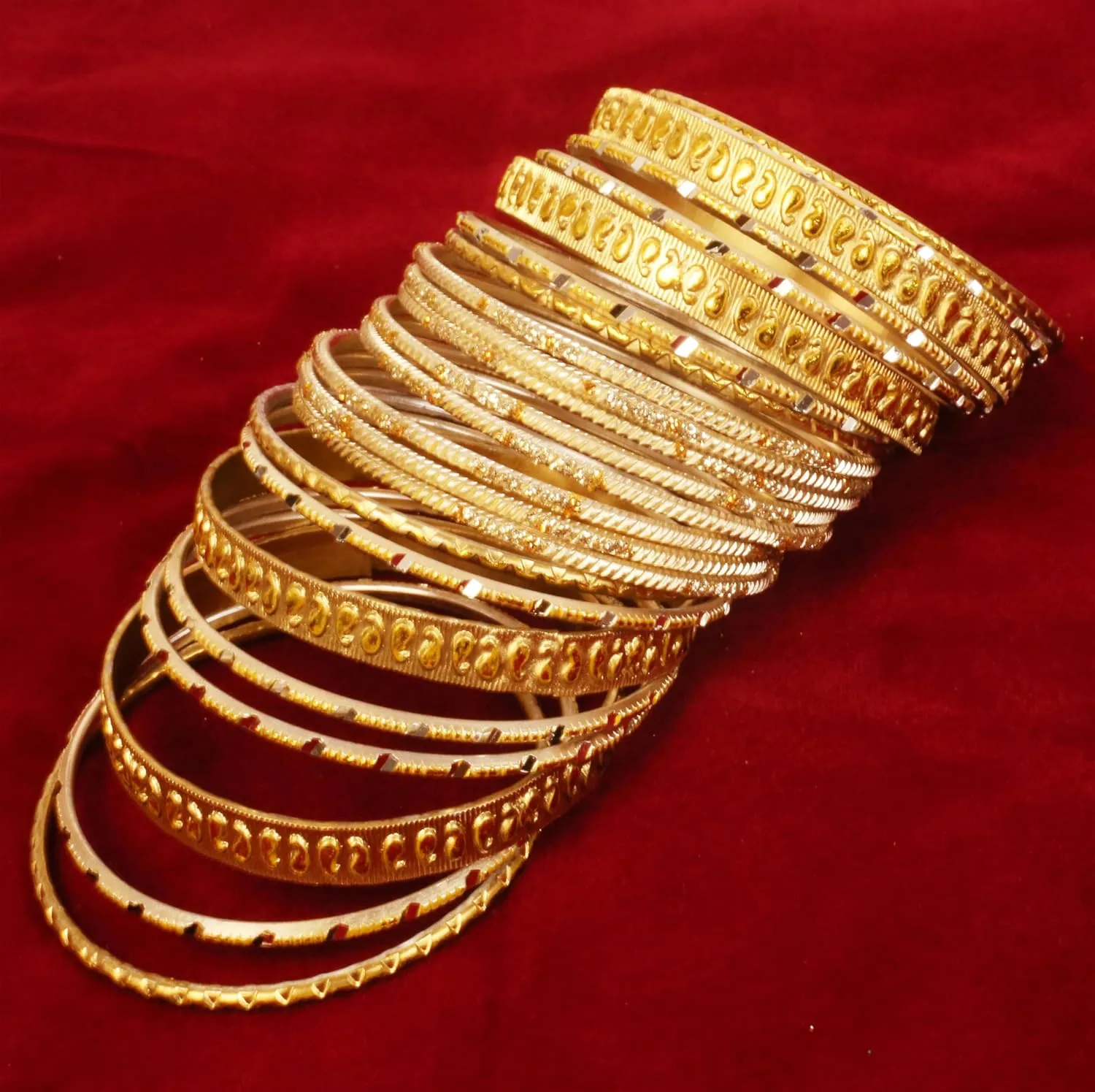 Touchstone Italian Color Collection Indian Bollywood Handcrafted Peeled Paisley Motif Textured Designer Jewelry Chura Bangle Bracelets in Gold Tone for Women.