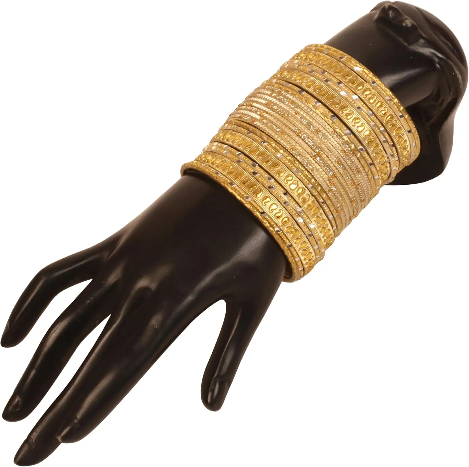 Touchstone Italian Color Collection Indian Bollywood Handcrafted Peeled Paisley Motif Textured Designer Jewelry Chura Bangle Bracelets in Gold Tone for Women.