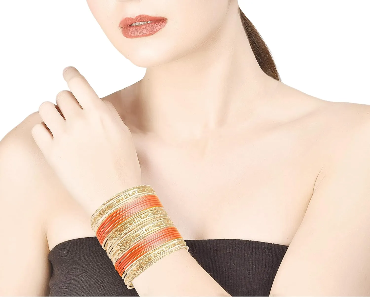 Touchstone "Colorful 2 Dozen Bangle Collection Indian Bollywood Alloy Designer Jewelry Special Large Size Bangle Bracelets Set of 24 in Gold Tone for Women.
