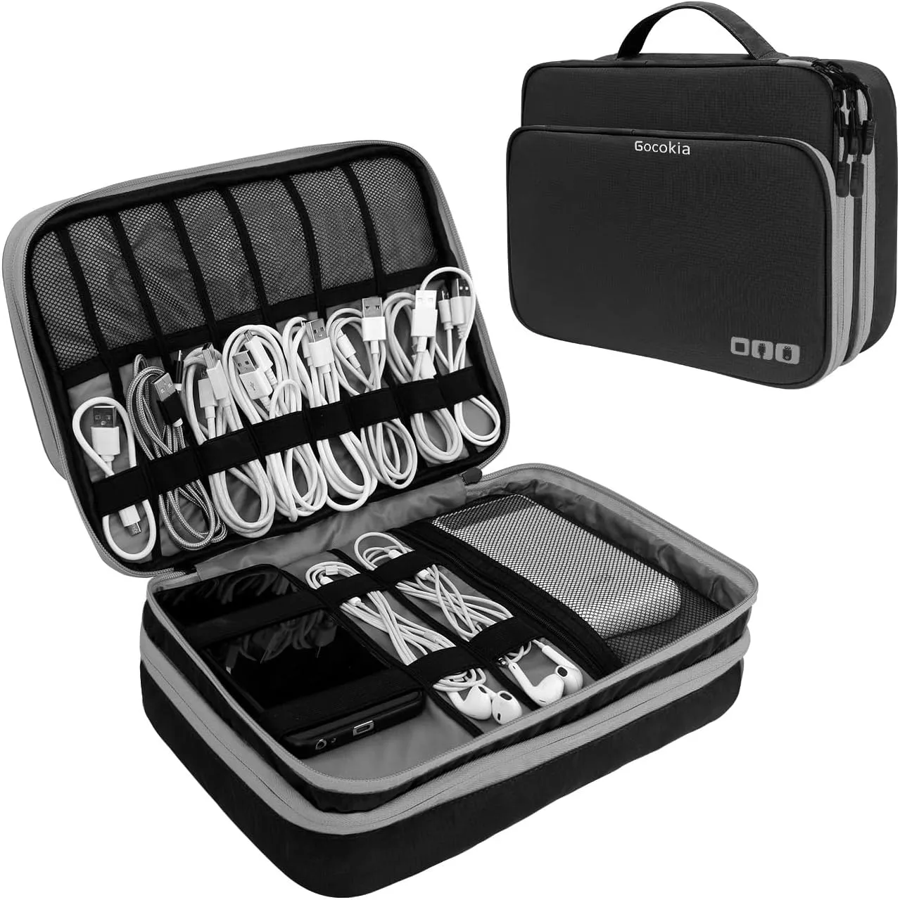 Travel Cable Organizer Bag, 3 Layer X-Large Capacity Electronics Accessories Cord Storage Case Bag for Cables, SD Card,Chargers, Power Bank, Cellphone,Tablet