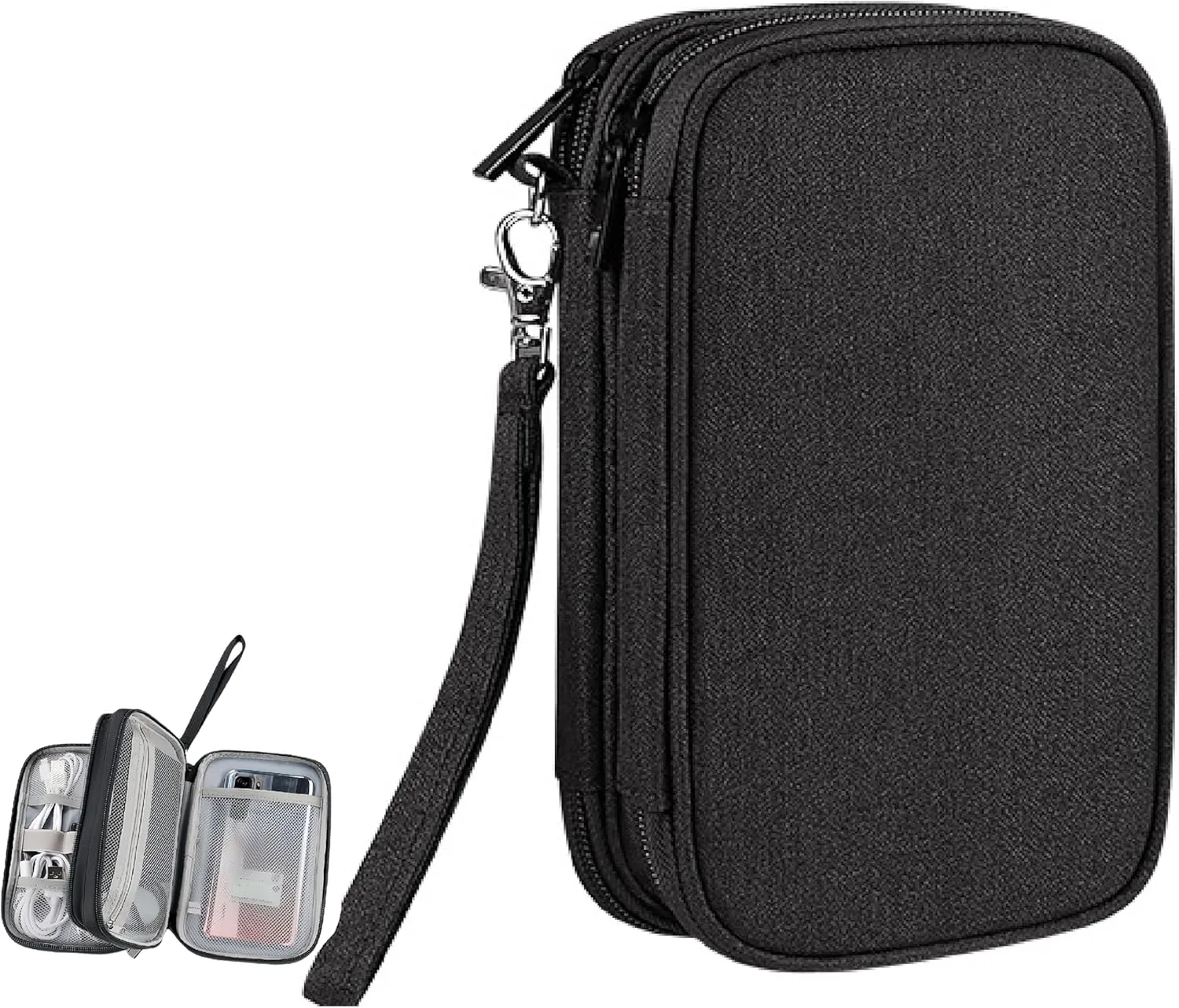 Travel Cable Organizer Pouch - Upgraded Waterproof Portable Double-Layer Electronic Accessories Storage Bag for Cords, Chargers, Phones, Earphones - All-in-One Tech Carry Case. B-D2 (Black)