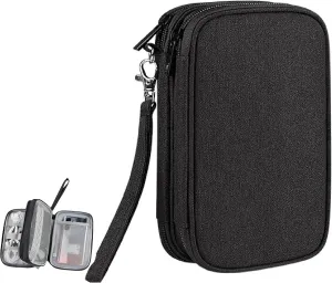 Travel Cable Organizer Pouch - Upgraded Waterproof Portable Double-Layer Electronic Accessories Storage Bag for Cords, Chargers, Phones, Earphones - All-in-One Tech Carry Case. B-D2 (Black)