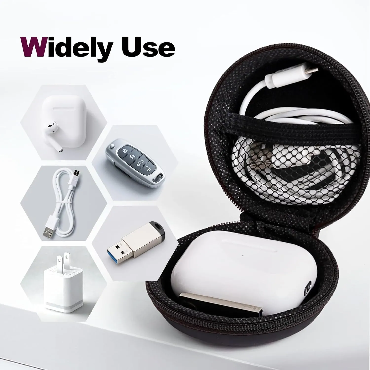 Travel Essentials Organizer Kit  Waterproof Cord Organizer & Round Earbud Case Travel Bag for Chargers, Headphones & Tech Accessories, Black