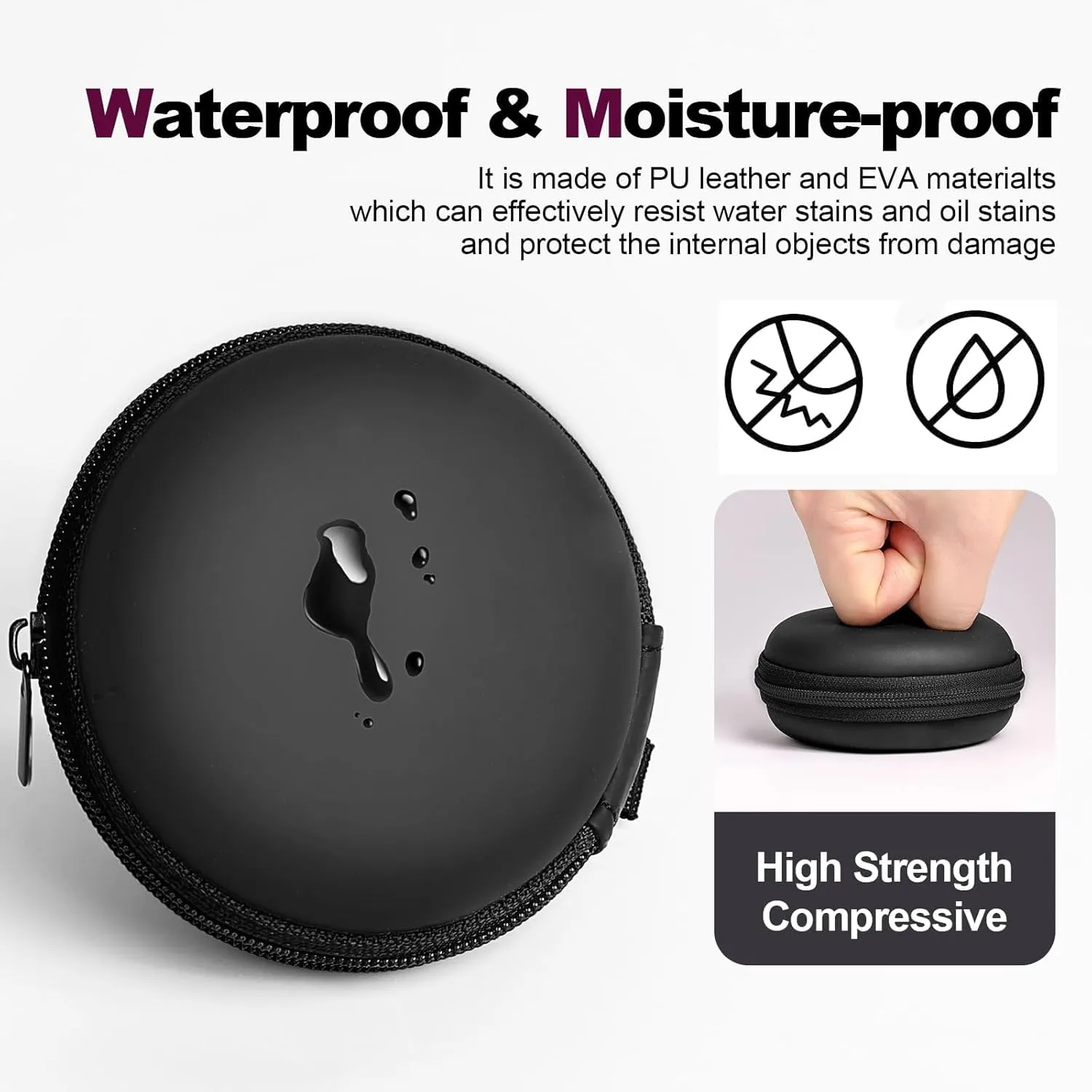 Travel Essentials Organizer Kit  Waterproof Cord Organizer & Round Earbud Case Travel Bag for Chargers, Headphones & Tech Accessories, Black