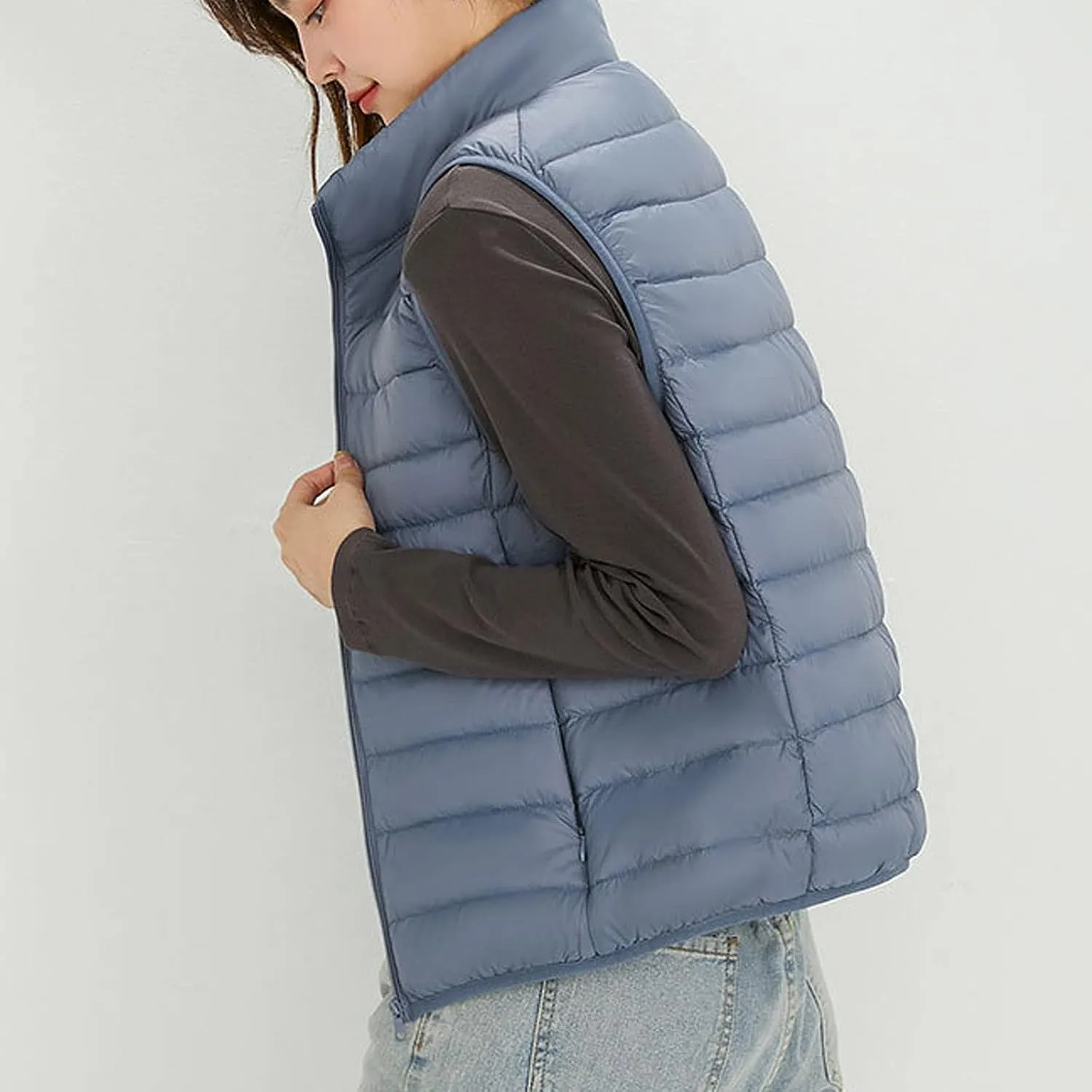 tuduoms Women's Packable Down Vest Ultra-light Quilted Padded Puffer Outerwear Jacket Vests Teen Girl Cute Warm Zip Coats