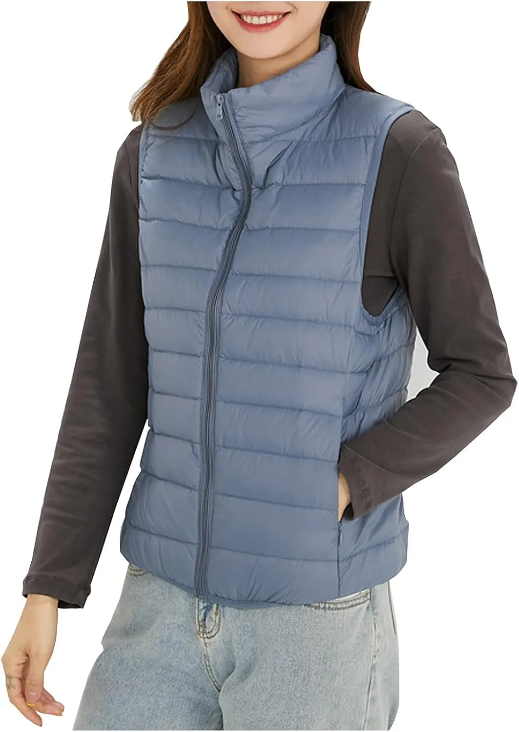 tuduoms Women's Packable Down Vest Ultra-light Quilted Padded Puffer Outerwear Jacket Vests Teen Girl Cute Warm Zip Coats