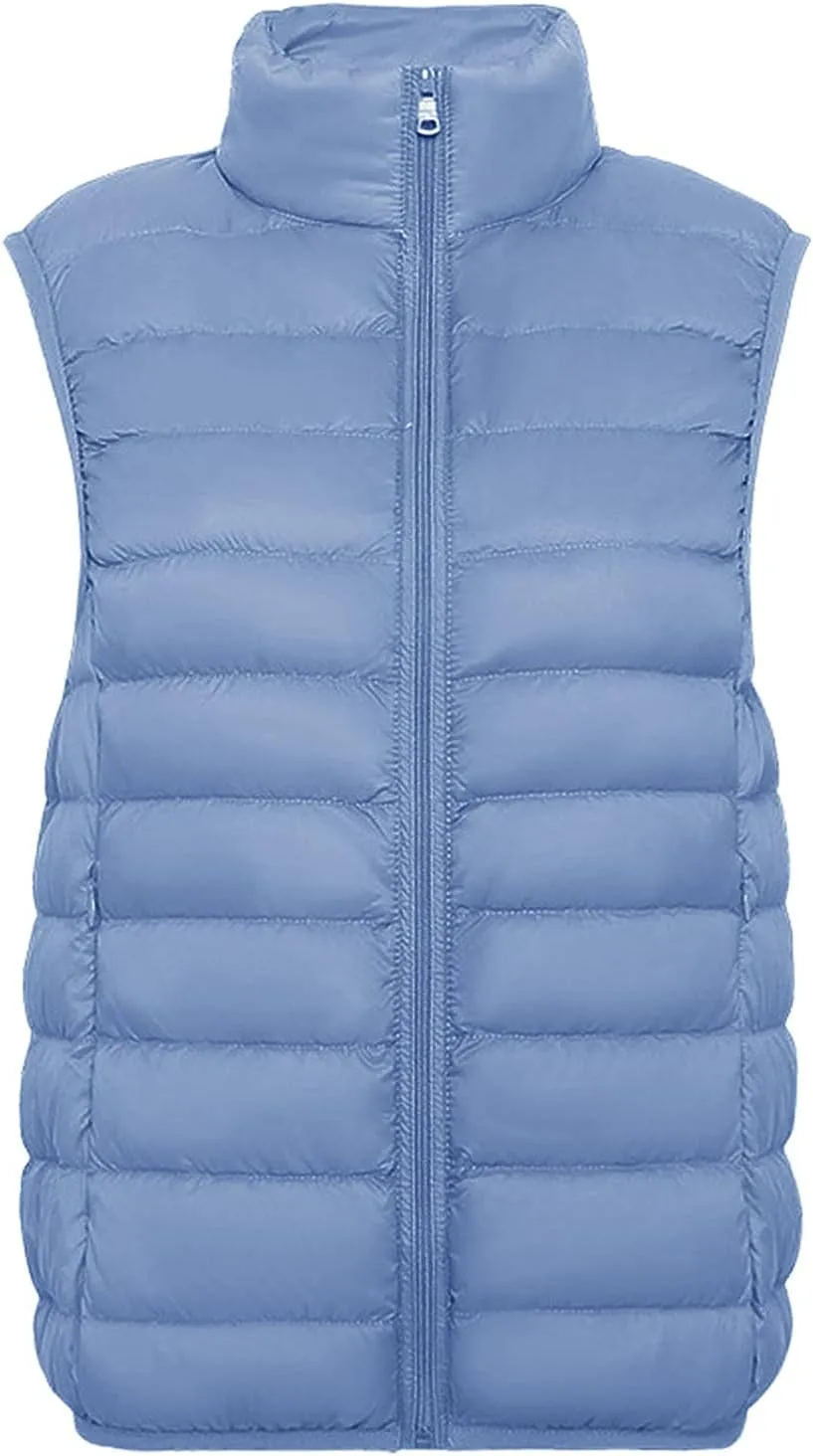 tuduoms Women's Packable Down Vest Ultra-light Quilted Padded Puffer Outerwear Jacket Vests Teen Girl Cute Warm Zip Coats